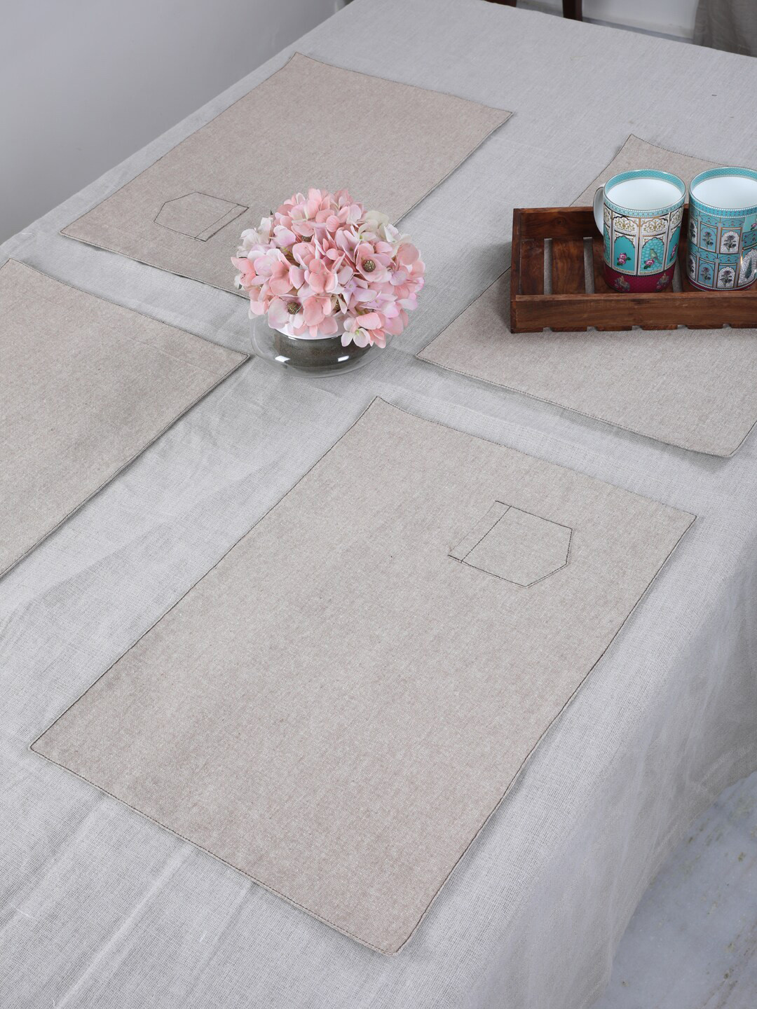 

My Gift Booth Set of 6 Beige Lenin Pocket Table Placemats