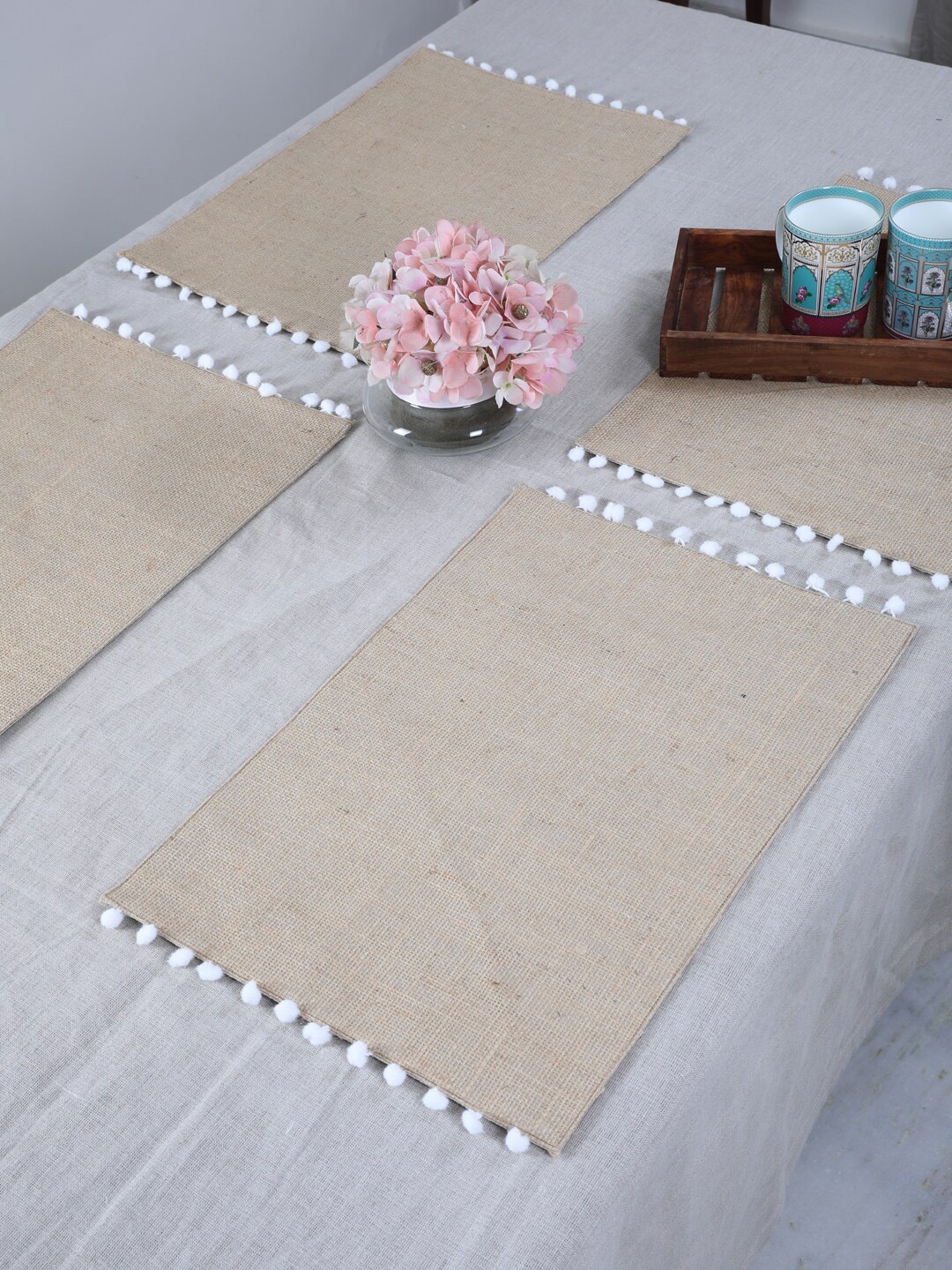 

My Gift Booth Beige Solid Set of 6 Table Jute Placemats