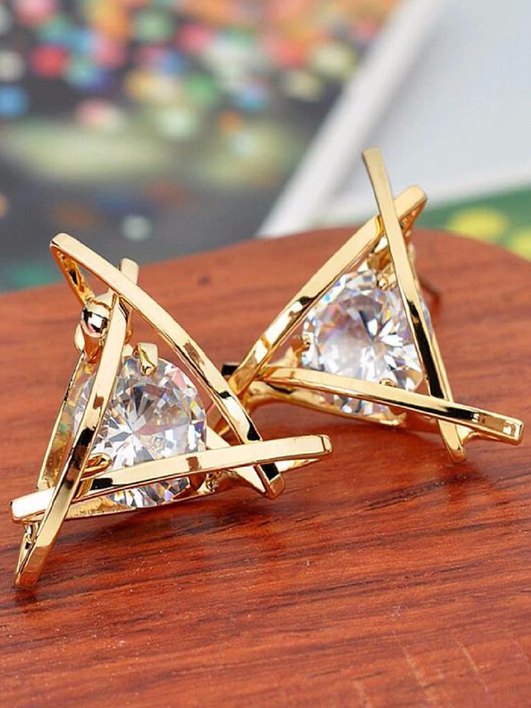 

OOMPH Gold-Toned Contemporary Cubic Zirconia Studs Earrings