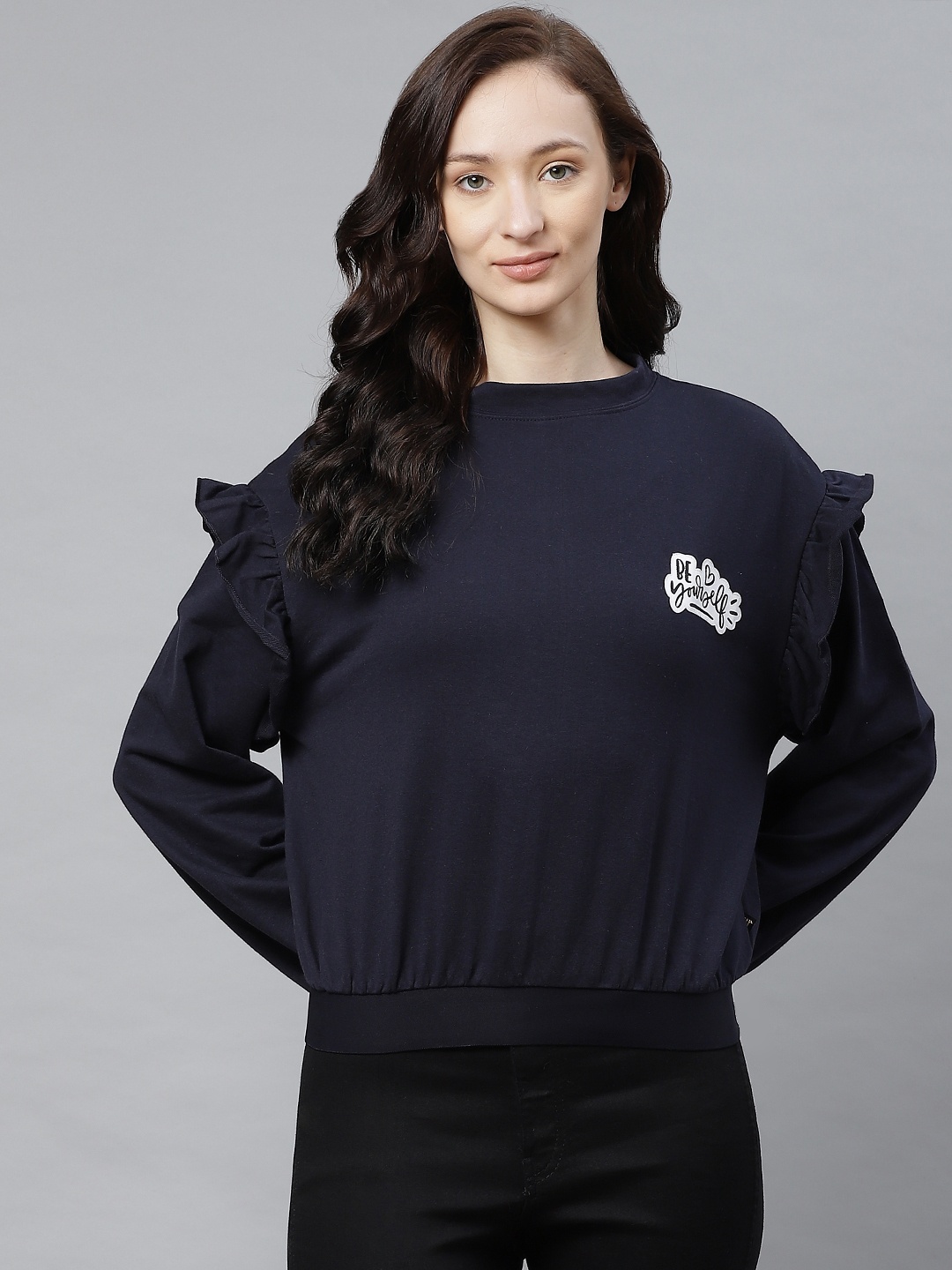 

Hubberholme Women Navy Blue Solid Sweatshirt