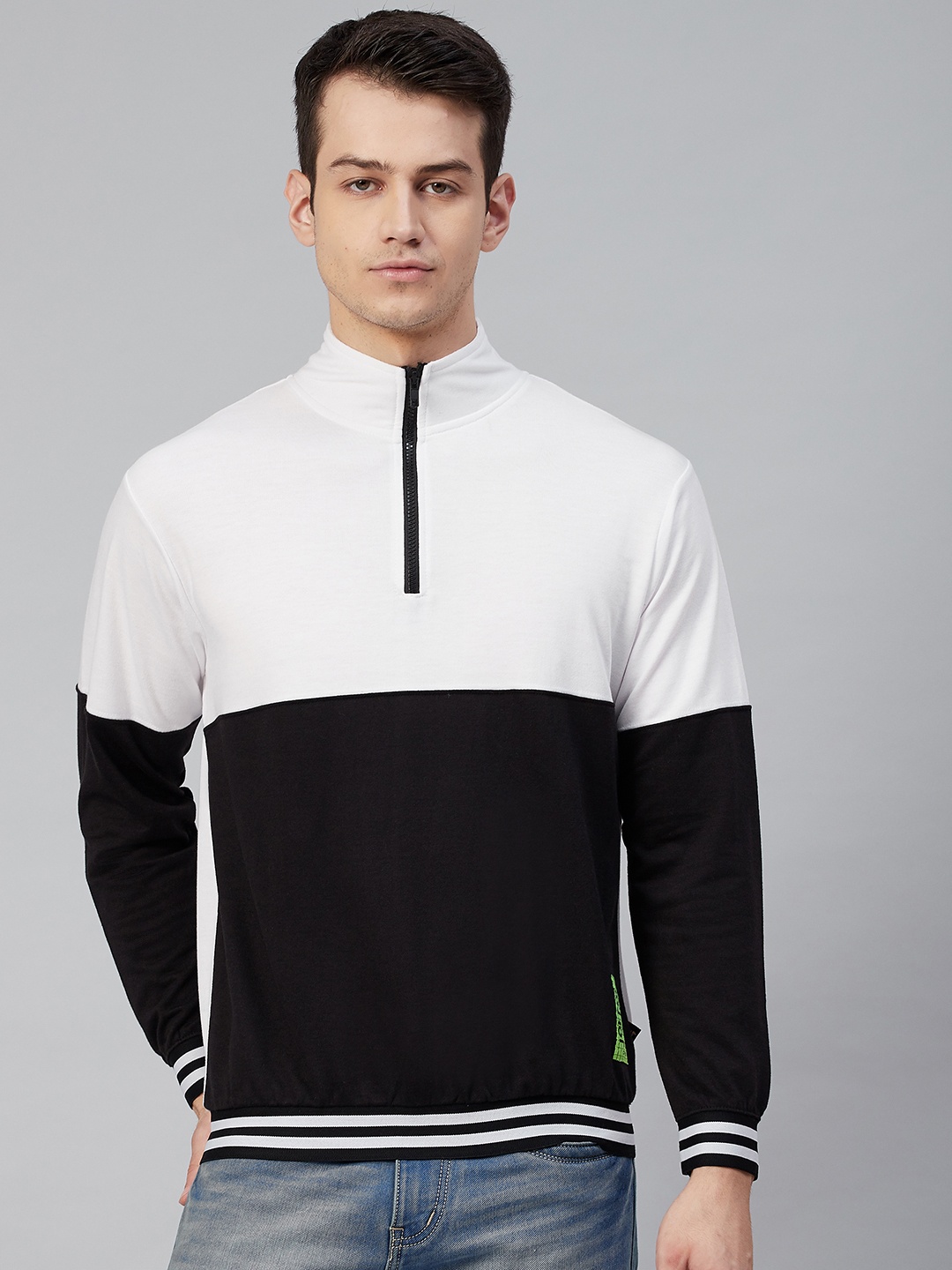 

Hubberholme Men Black & White Colourblocked Pullover Sweatshirt