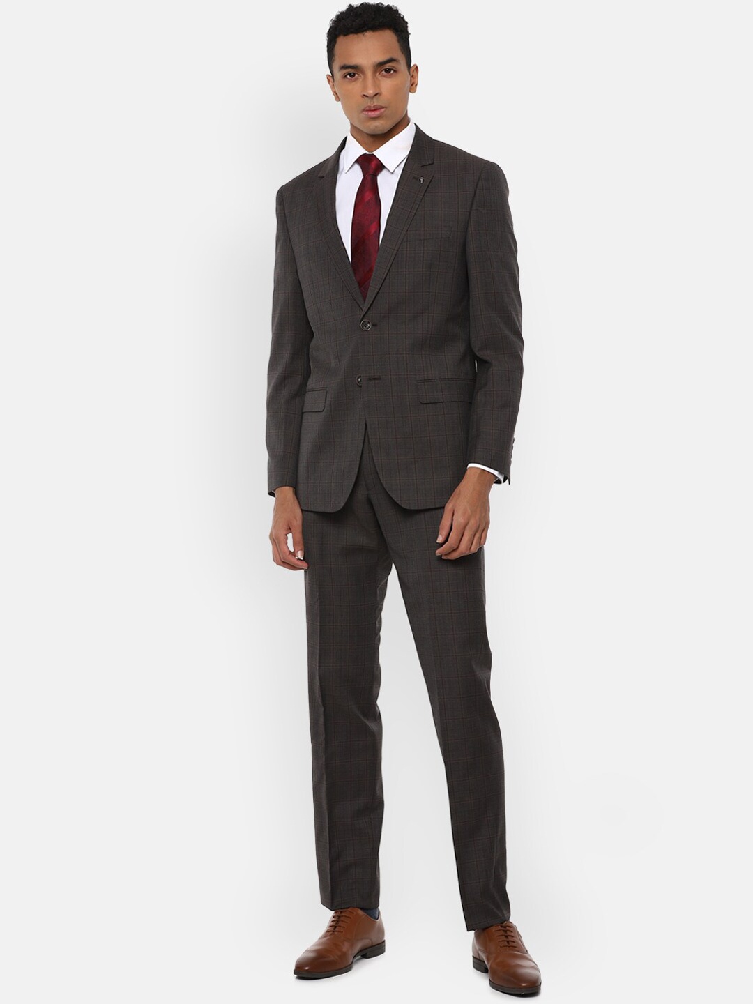 

Van Heusen Men Grey Checked Single-Breasted Slim-Fit Two-Piece Formal Suit