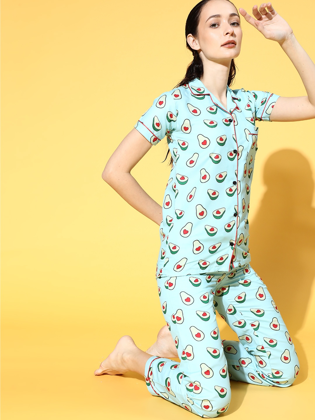 

Bellofox Women Blue & Green Printed Night suit