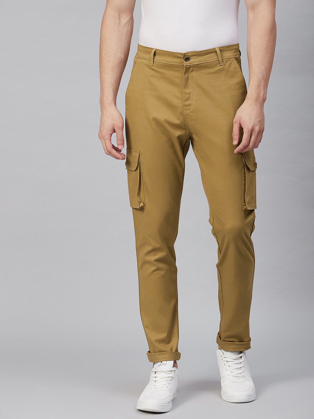 

Hubberholme Men Mustard Yellow Slim Fit Cargos Trousers