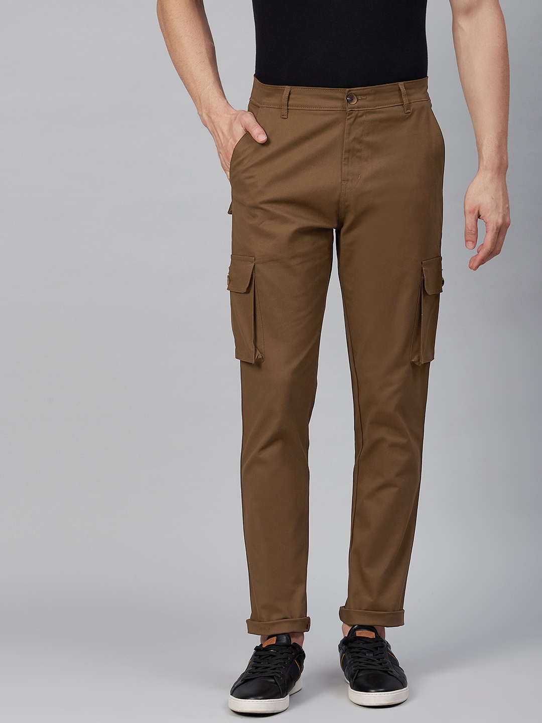 

Hubberholme Men Brown Solid Slim Fit Cargos