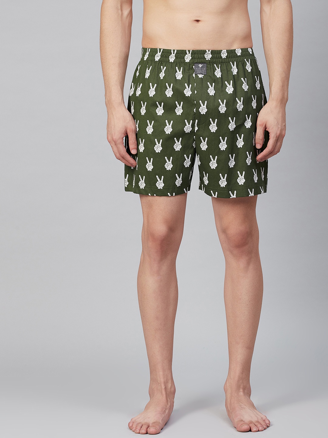 

Hubberholme Men Olive Green & White Printed Cotton Boxers