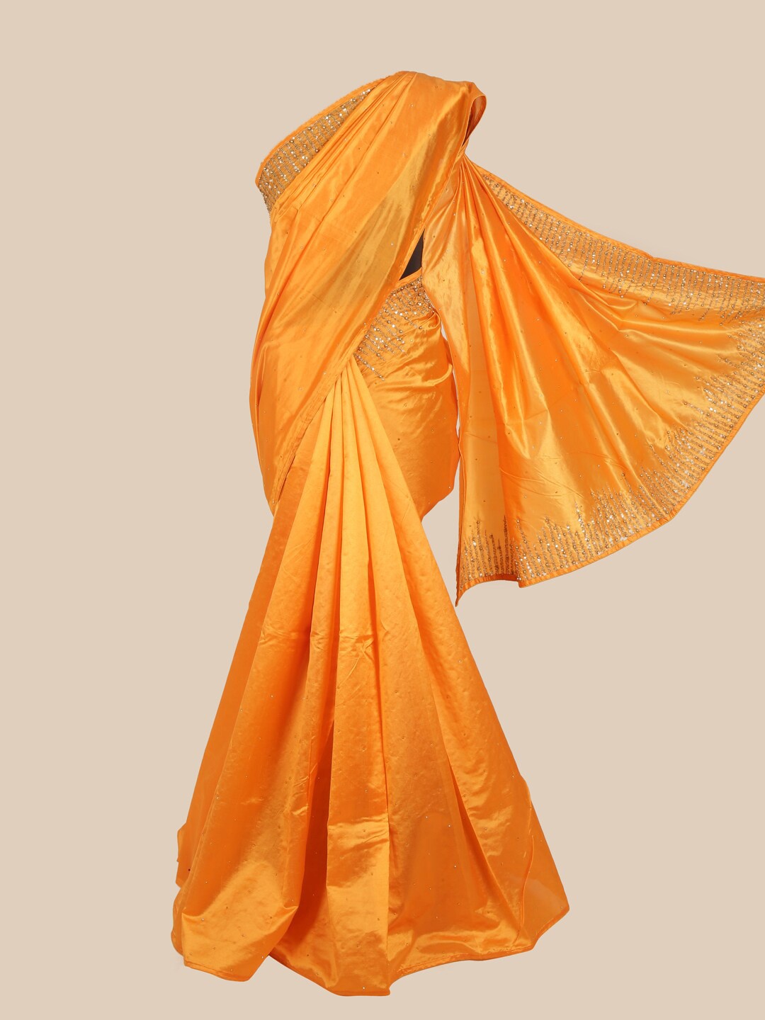 

Pothys Women Orange & Gold-Coloured Embellished Beads and Stones Art Silk Saree