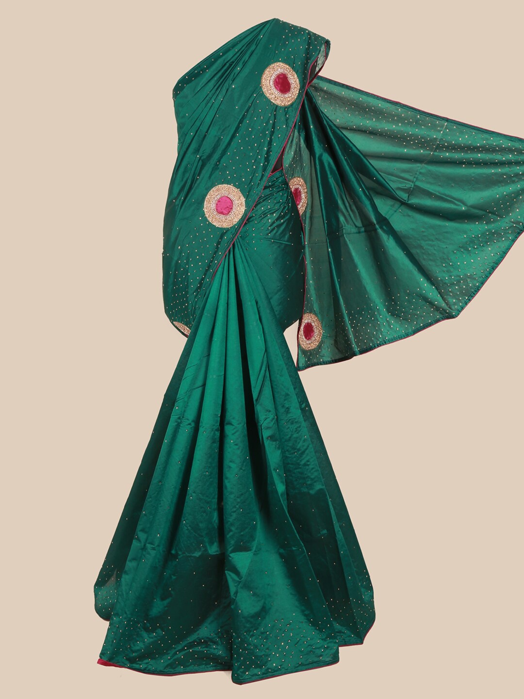 

Pothys Green & Pink Stones Embellished Art Silk Saree