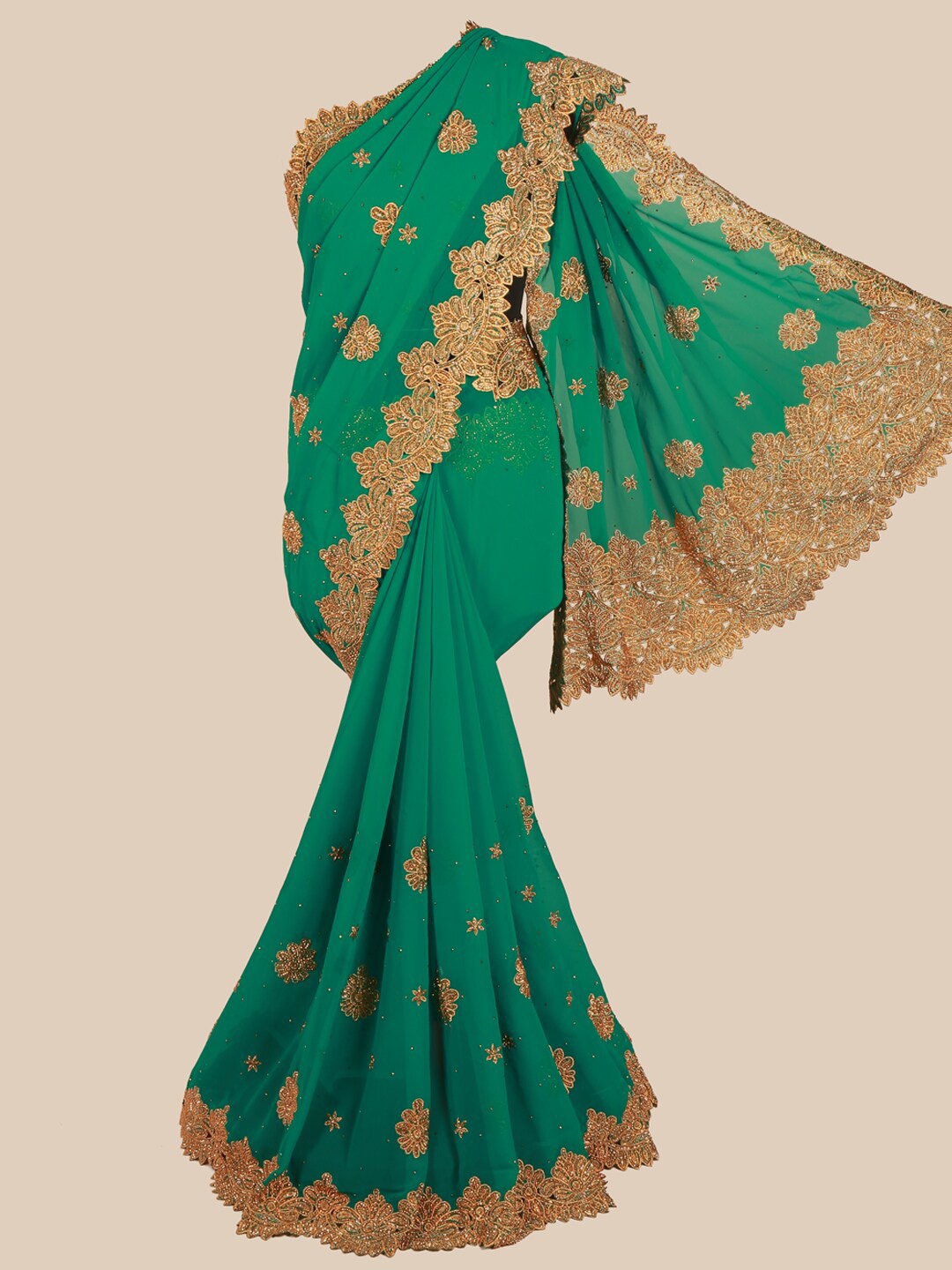 

Pothys Green & Gold-Toned Embellished Saree