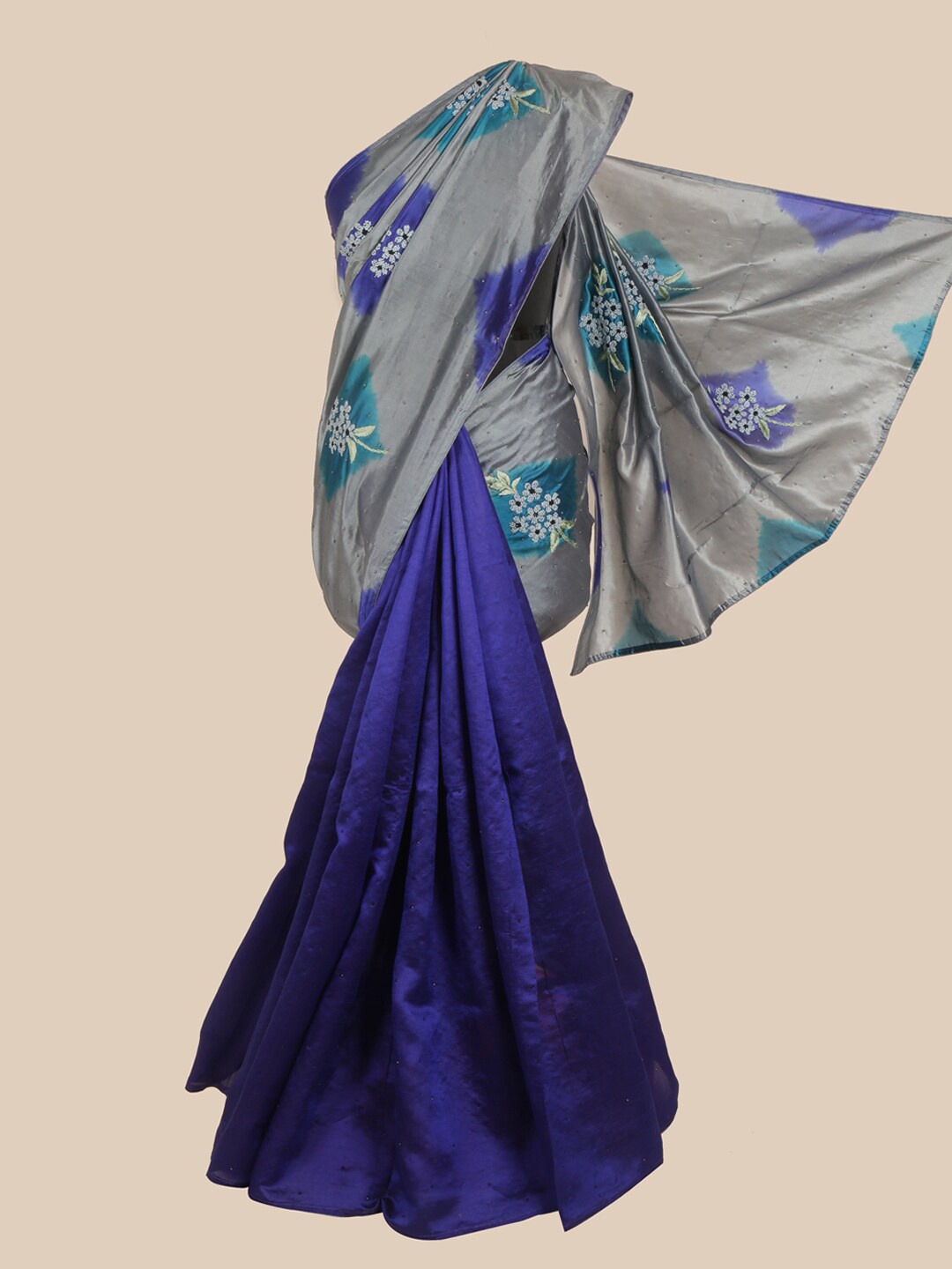

Pothys Grey & Blue Floral Art Silk Saree