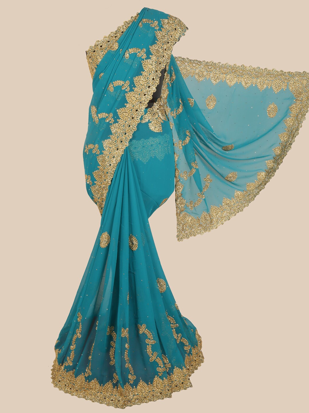 

Pothys Blue & Gold-Toned Embellished Georgette Saree