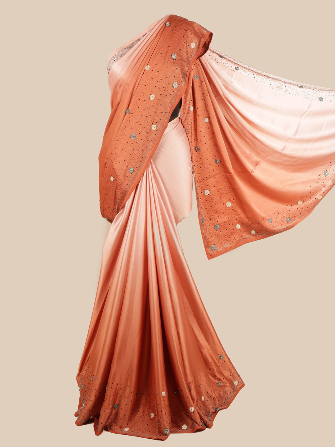 

Pothys Peach-Coloured & White Floral Satin Saree