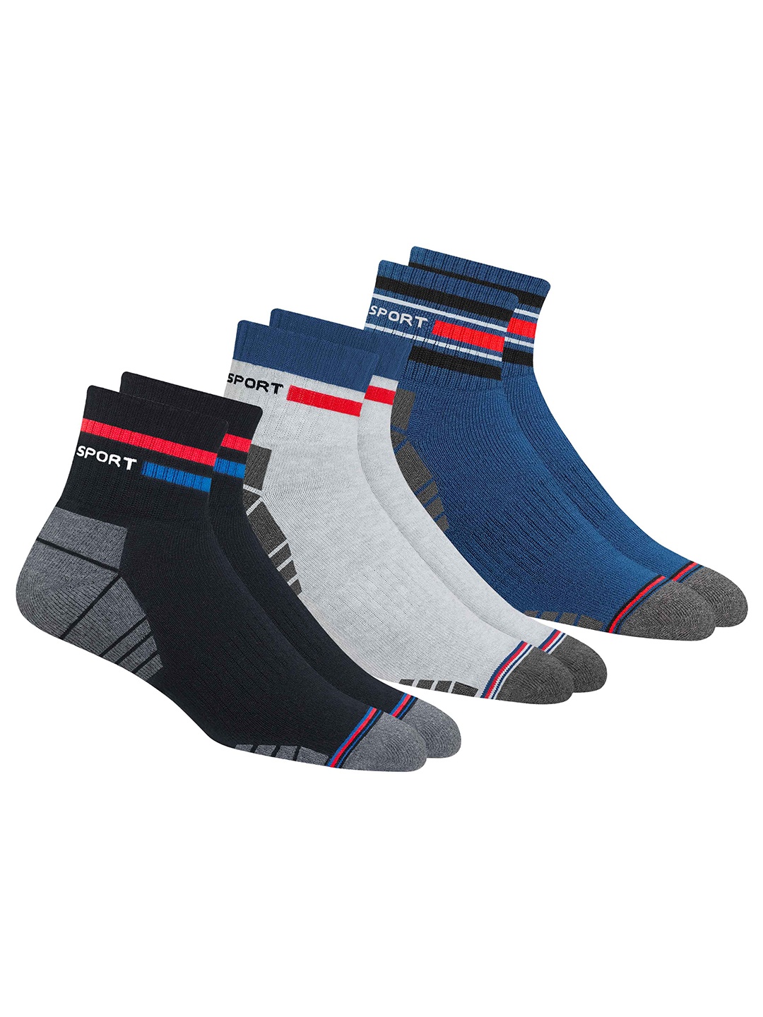 

NAVYSPORT Men Pack Of 3 Assorted Durable Above Ankle-Length Socks