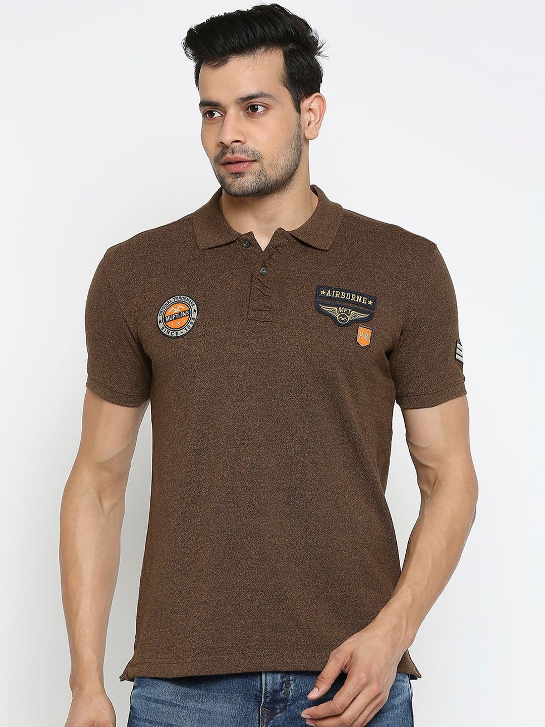 

Mufti Men Khaki Polo Collar Applique Slim Fit T-shirt