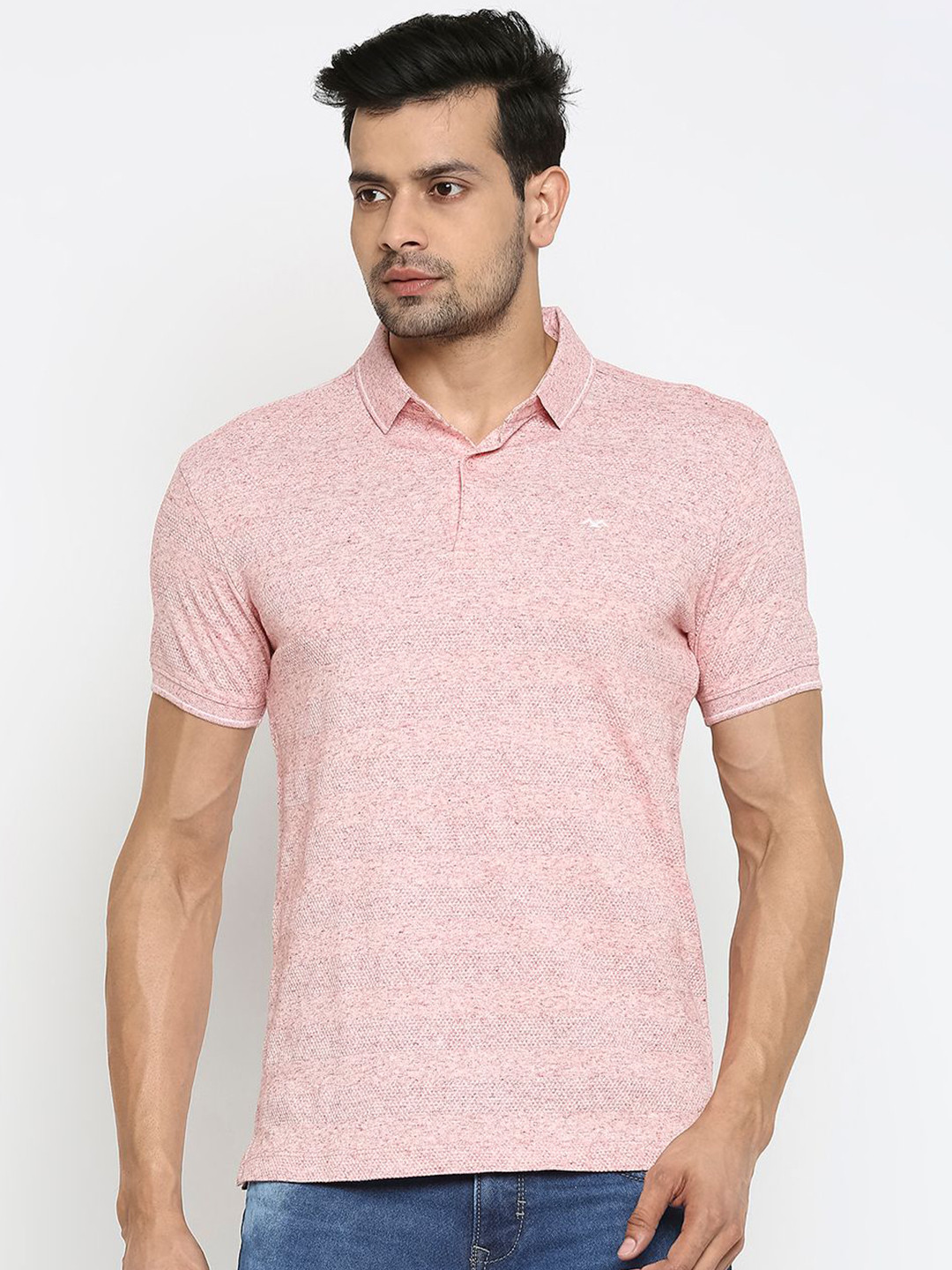

Mufti Men Pink Polo Collar Slim Fit T-shirt