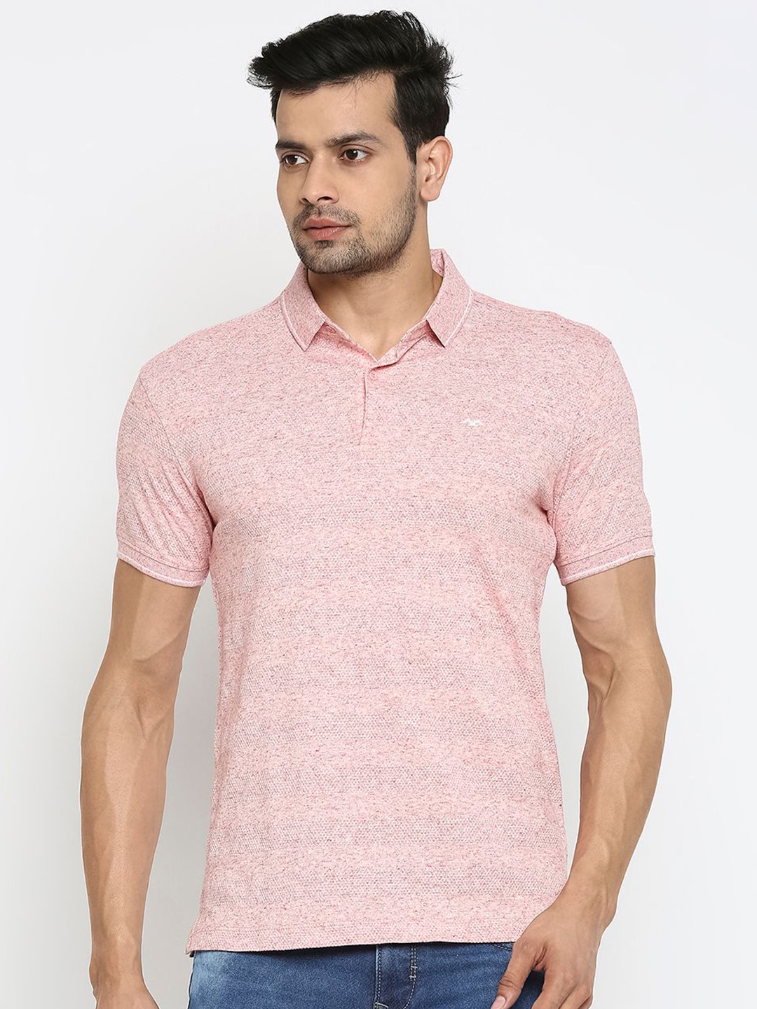 

Mufti Men Pink Polo Collar Slim Fit T-shirt