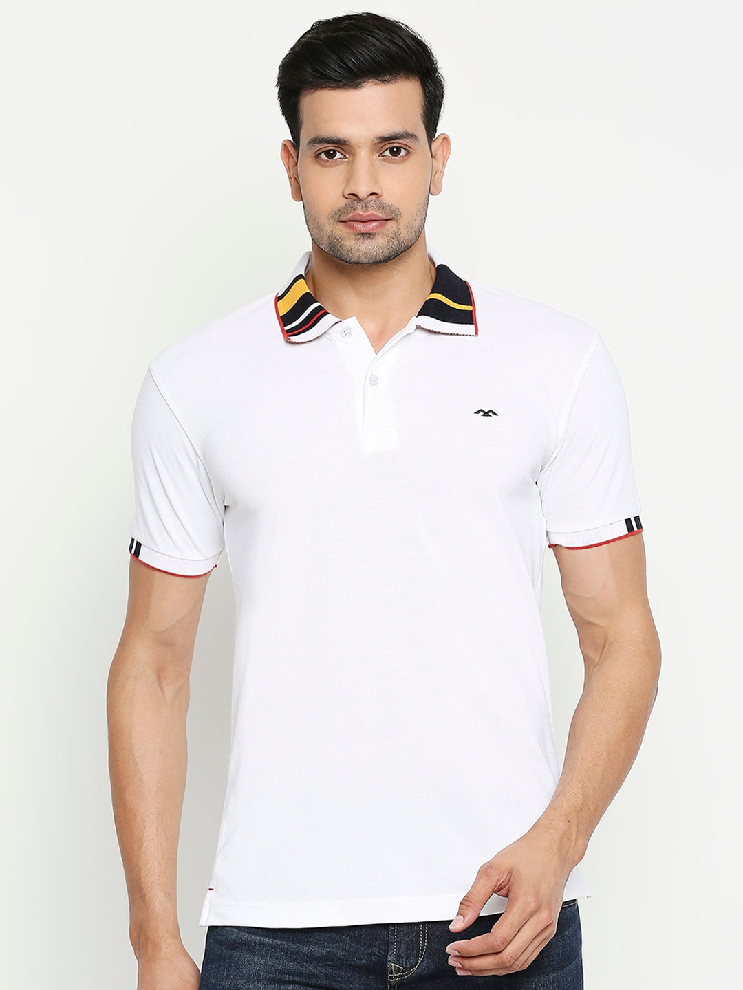 

Mufti Men White Polo Collar Slim Fit Pure Cotton T-shirt