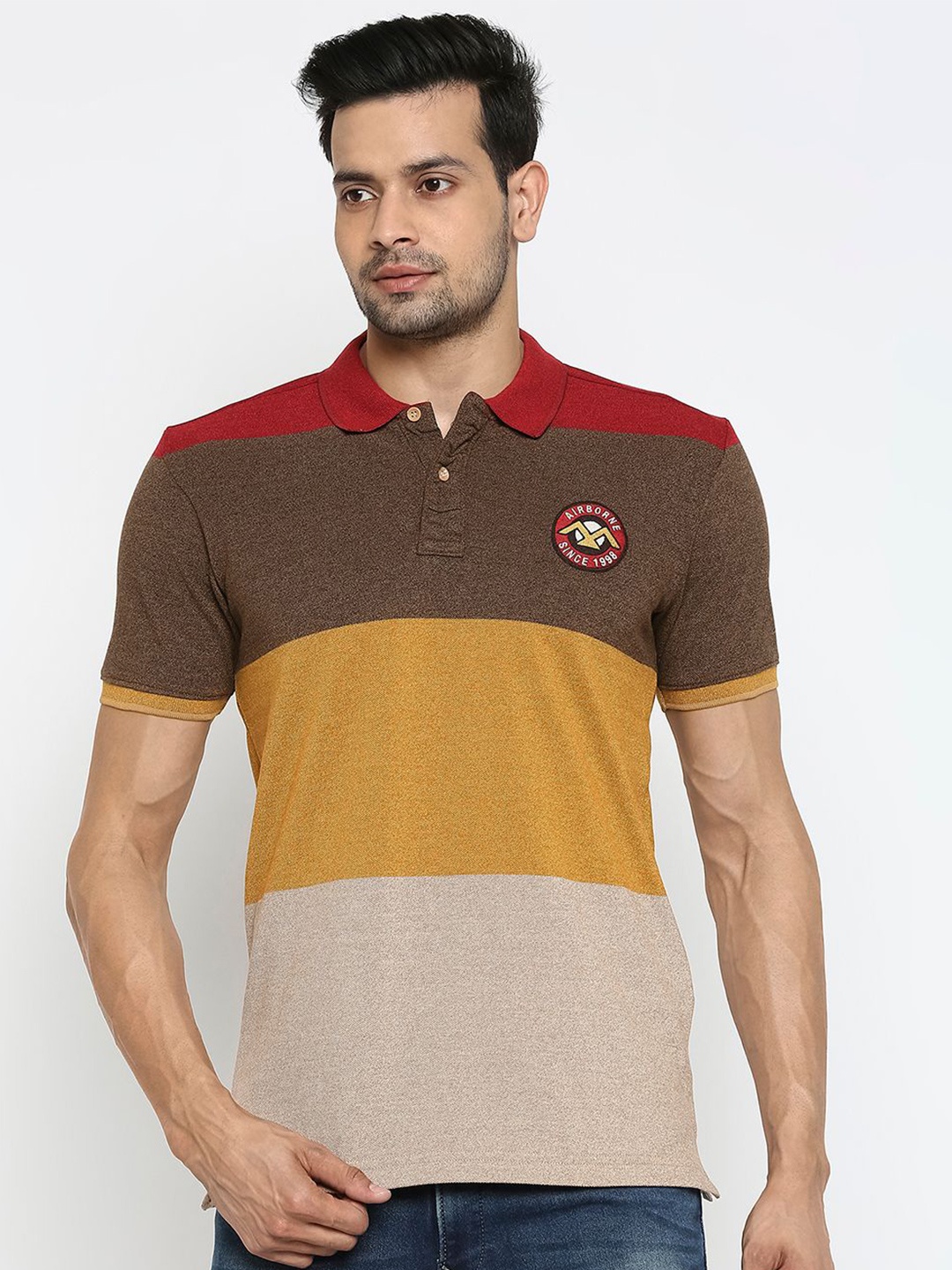 

Mufti Men Multicoloured Colourblocked Polo Collar T-shirt, Multi