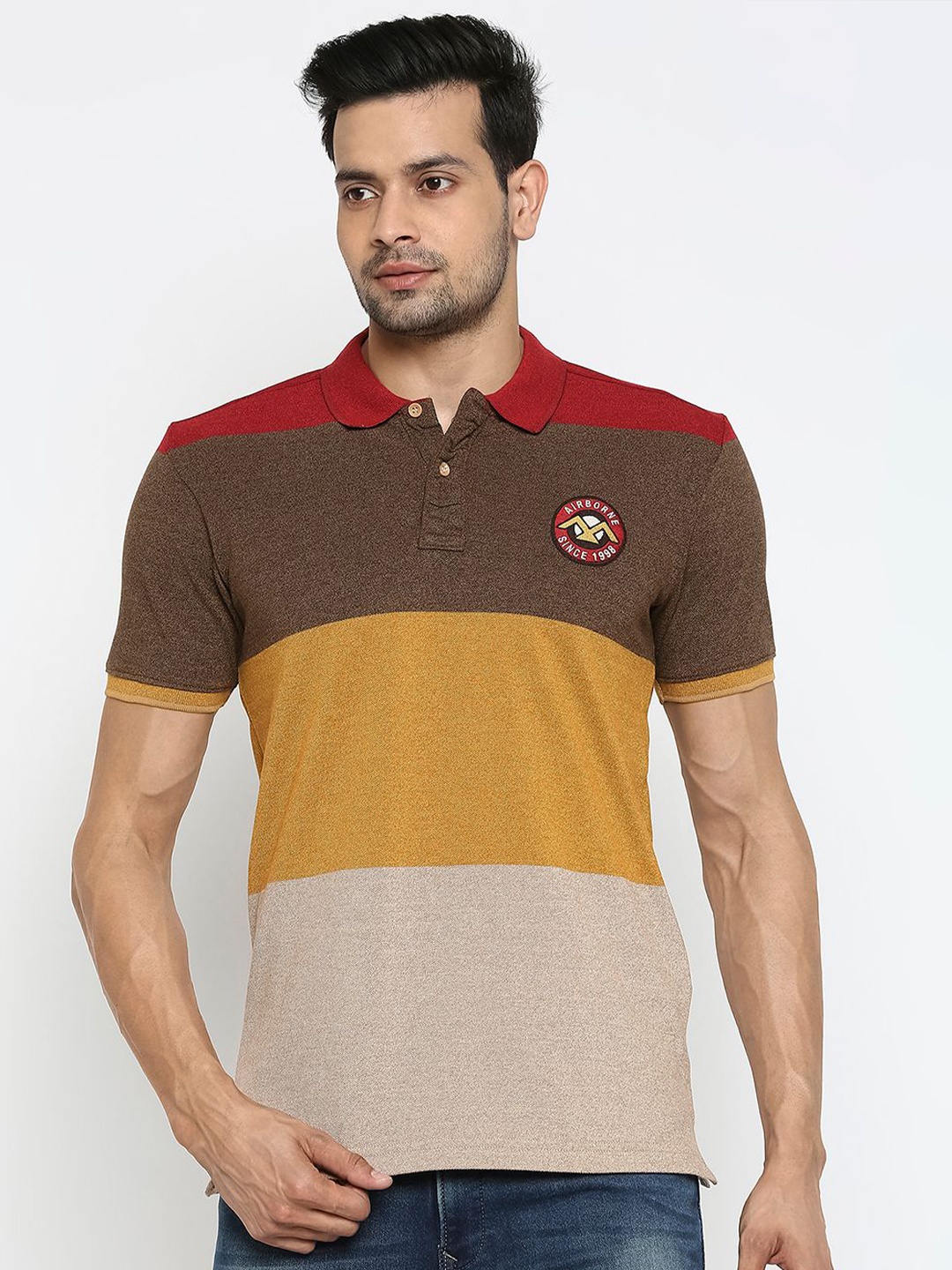 

Mufti Men Multicoloured Colourblocked Polo Collar T-shirt, Multi