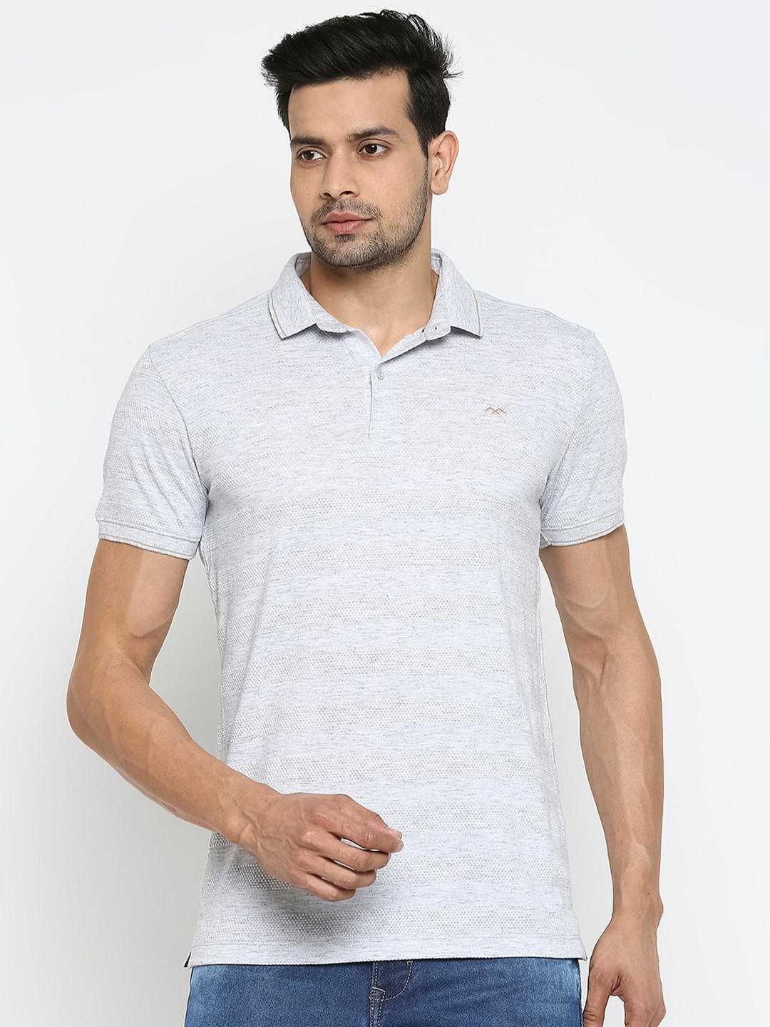 

Mufti Men Grey Polo Collar Raw Edge Slim Fit T-shirt