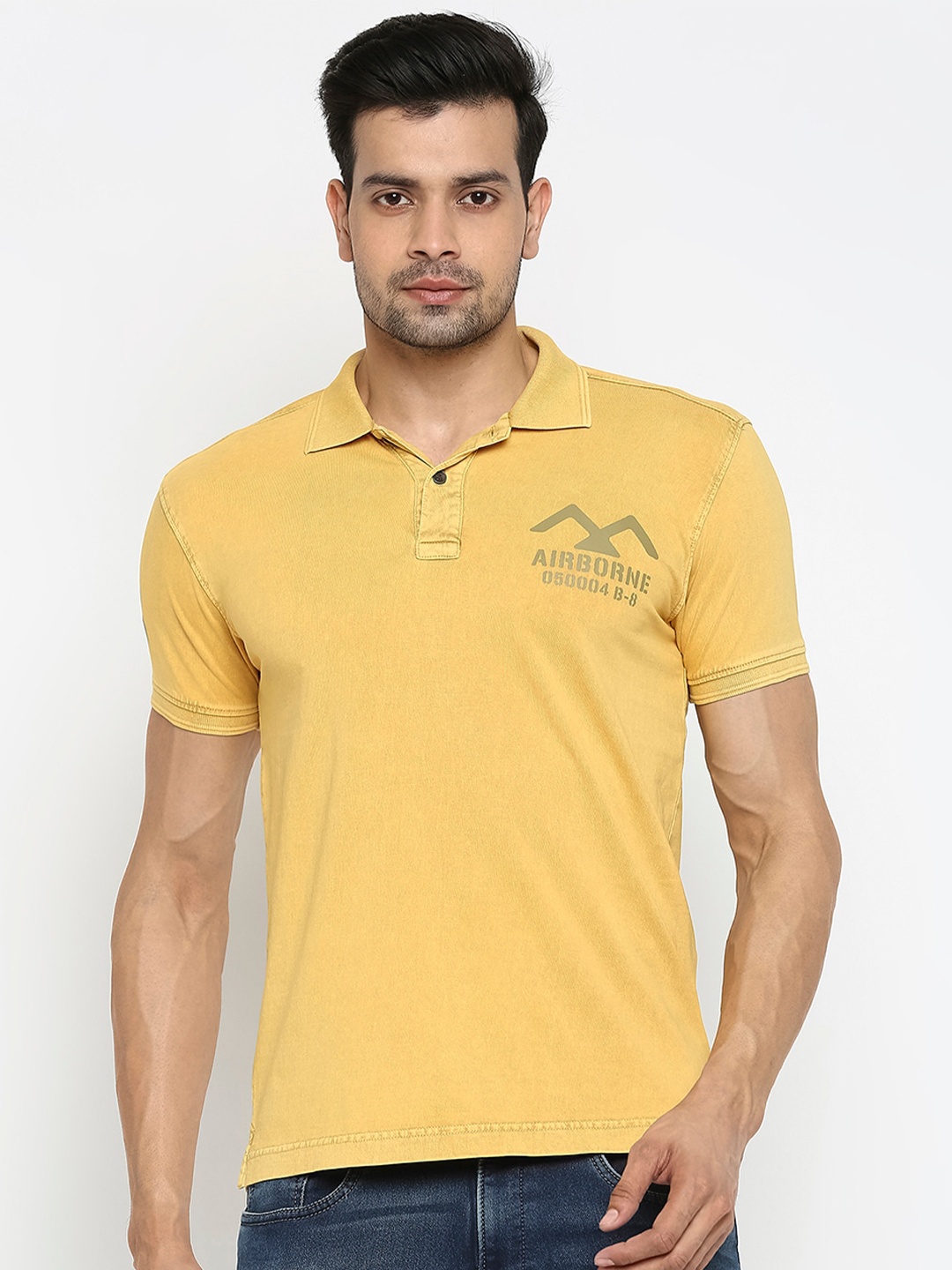 

Mufti Men Mustard Yellow Polo Collar Slim Fit Cotton Pure Cotton T-shirt