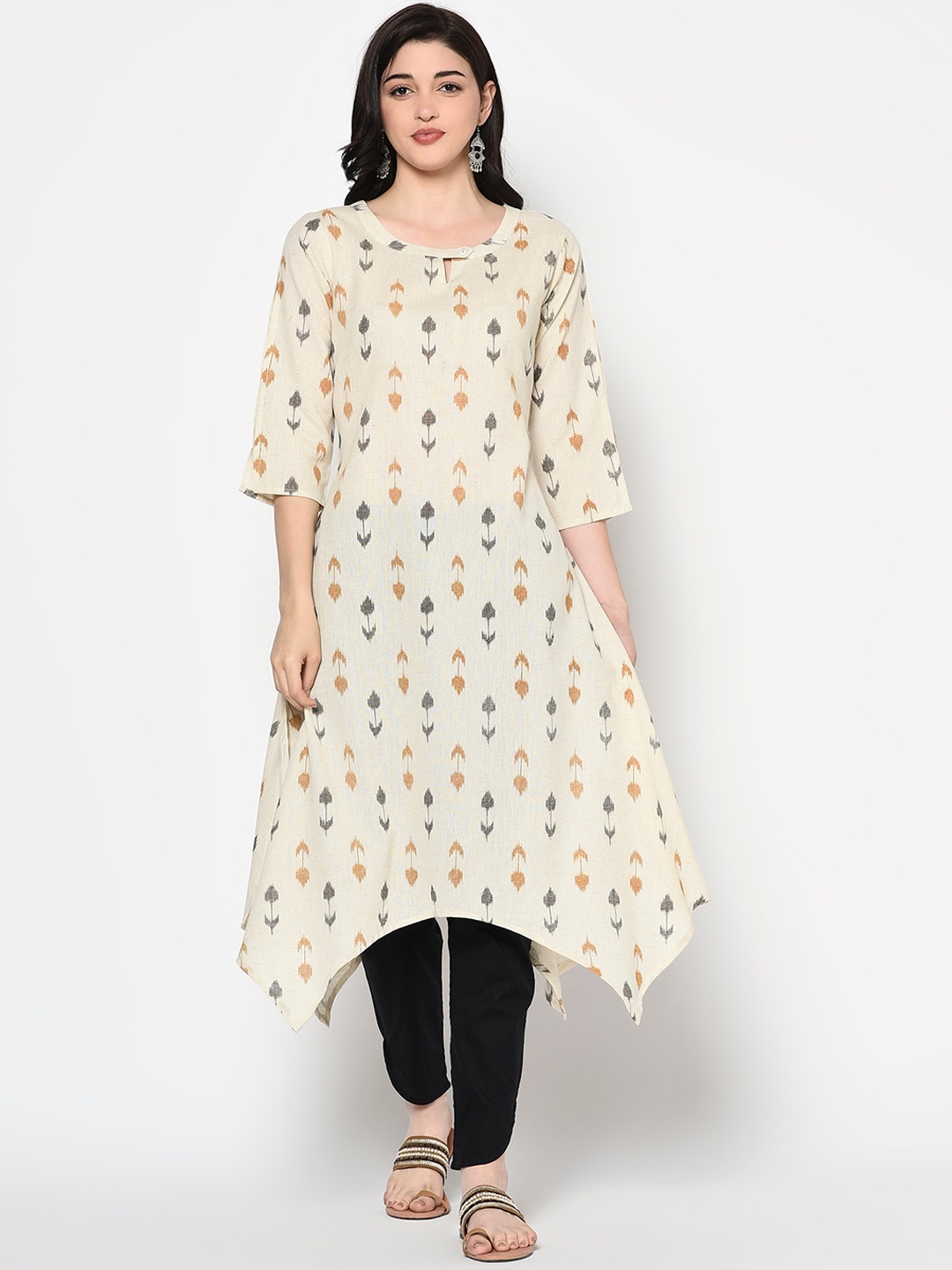 

GULMOHAR JAIPUR Women Cream-Coloured Geometric Printed Kurta