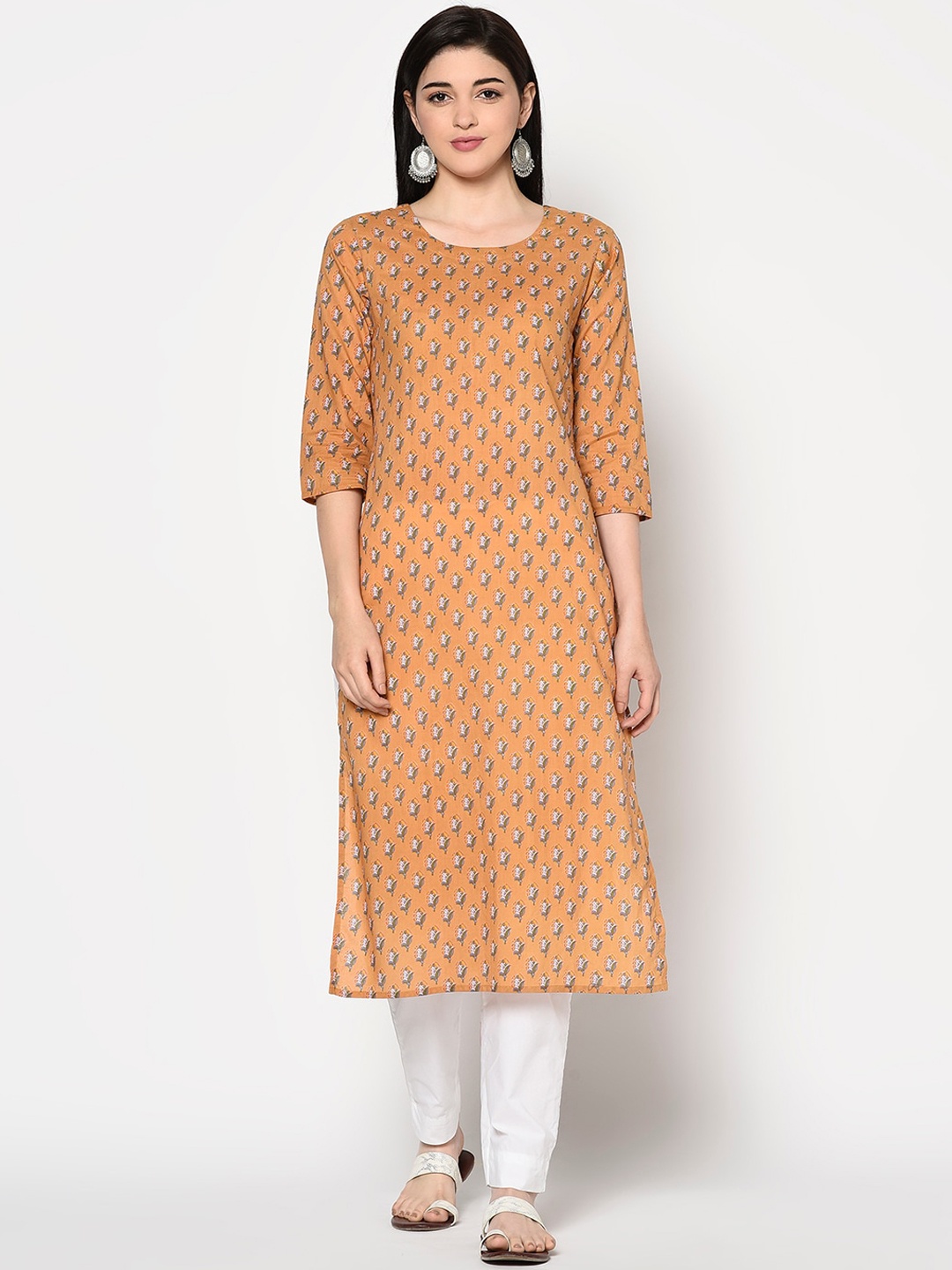 

GULMOHAR JAIPUR Women Beige & Green Ethnic Motifs Printed Kurta