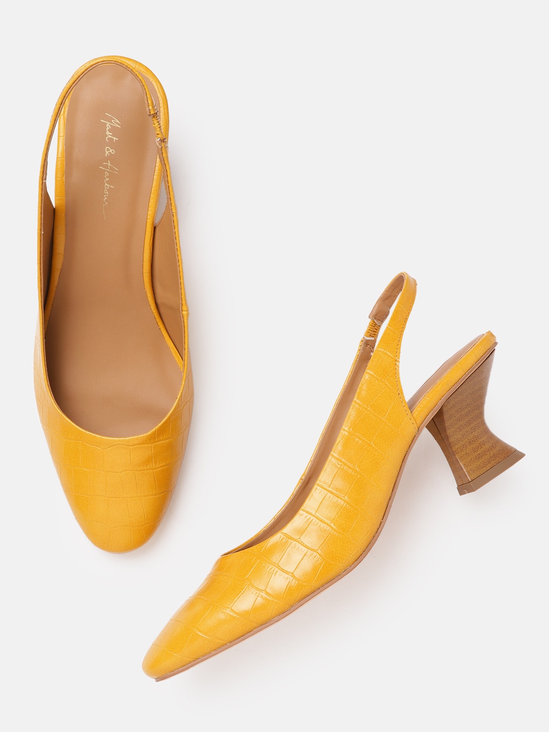 

Mast & Harbour Women Mustard Yellow Textured Block Pumps