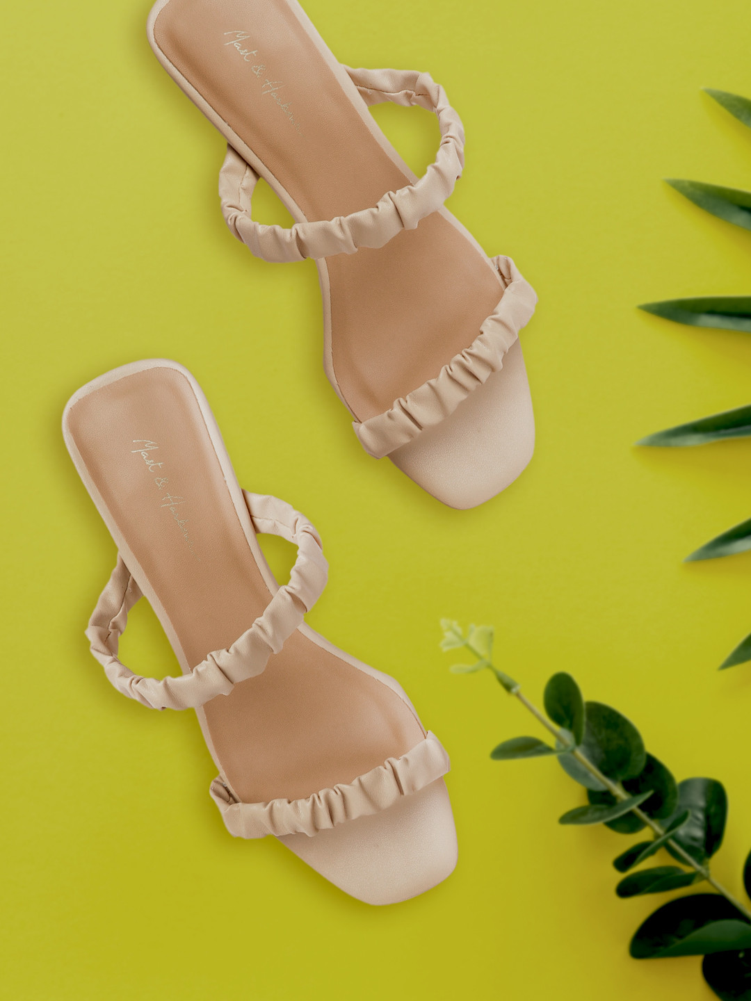 

Mast & Harbour Beige Solid Open-Toe Block Heels