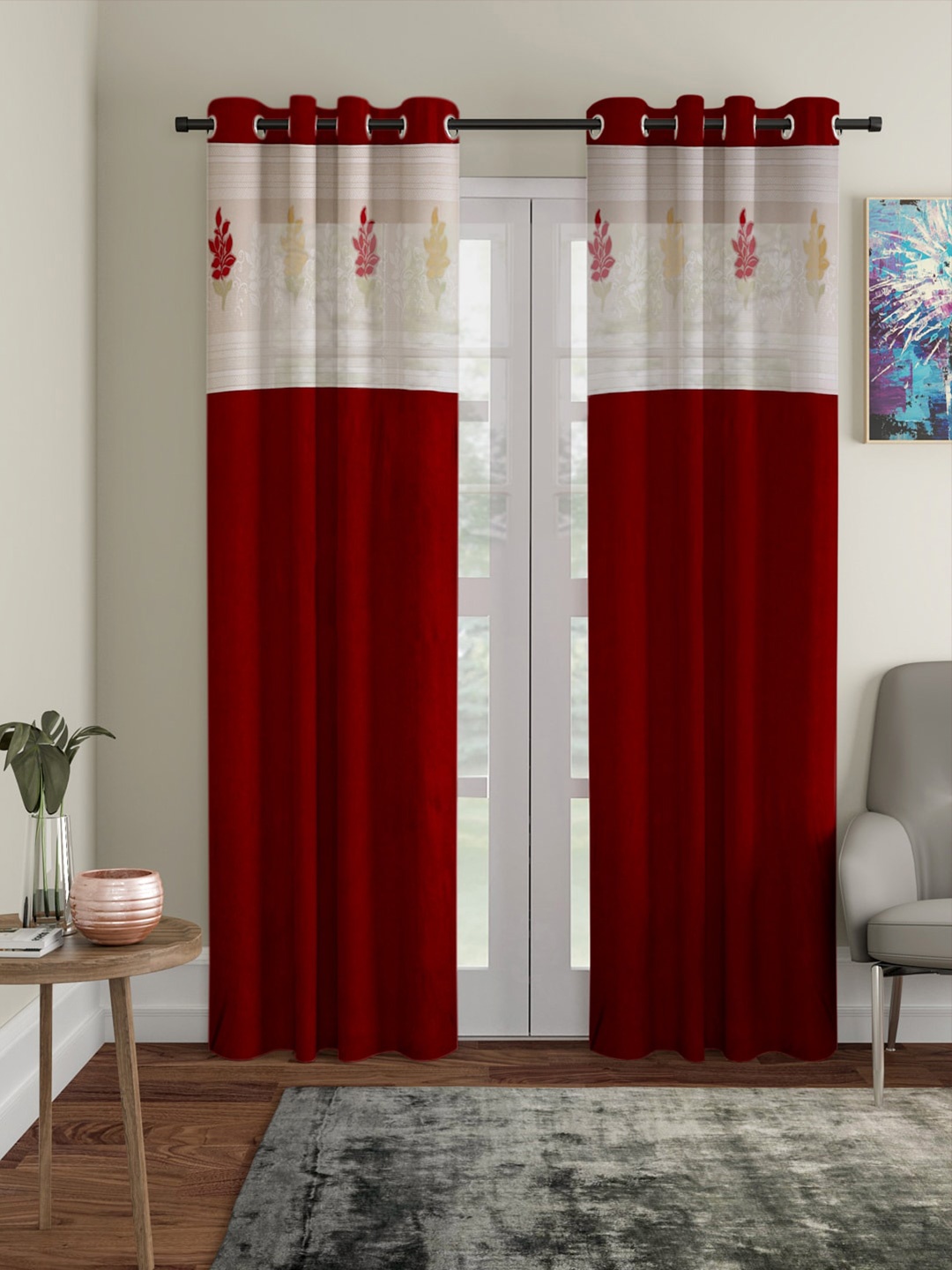 

Home Sizzler Maroon & Off White Set of 2 Long Door Curtain