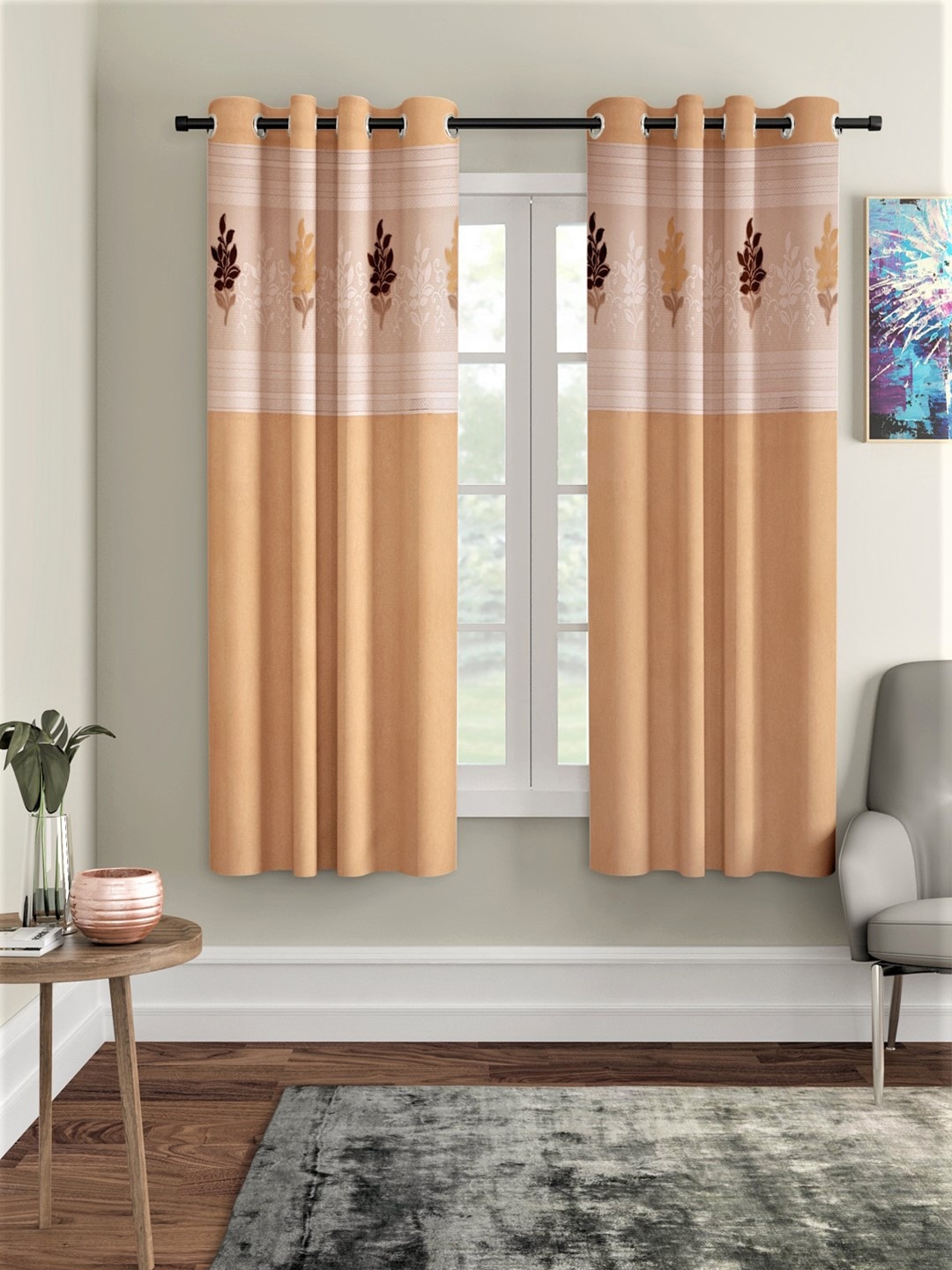 

Home Sizzler Gold-Toned Set of 2 Floral Window Curtain