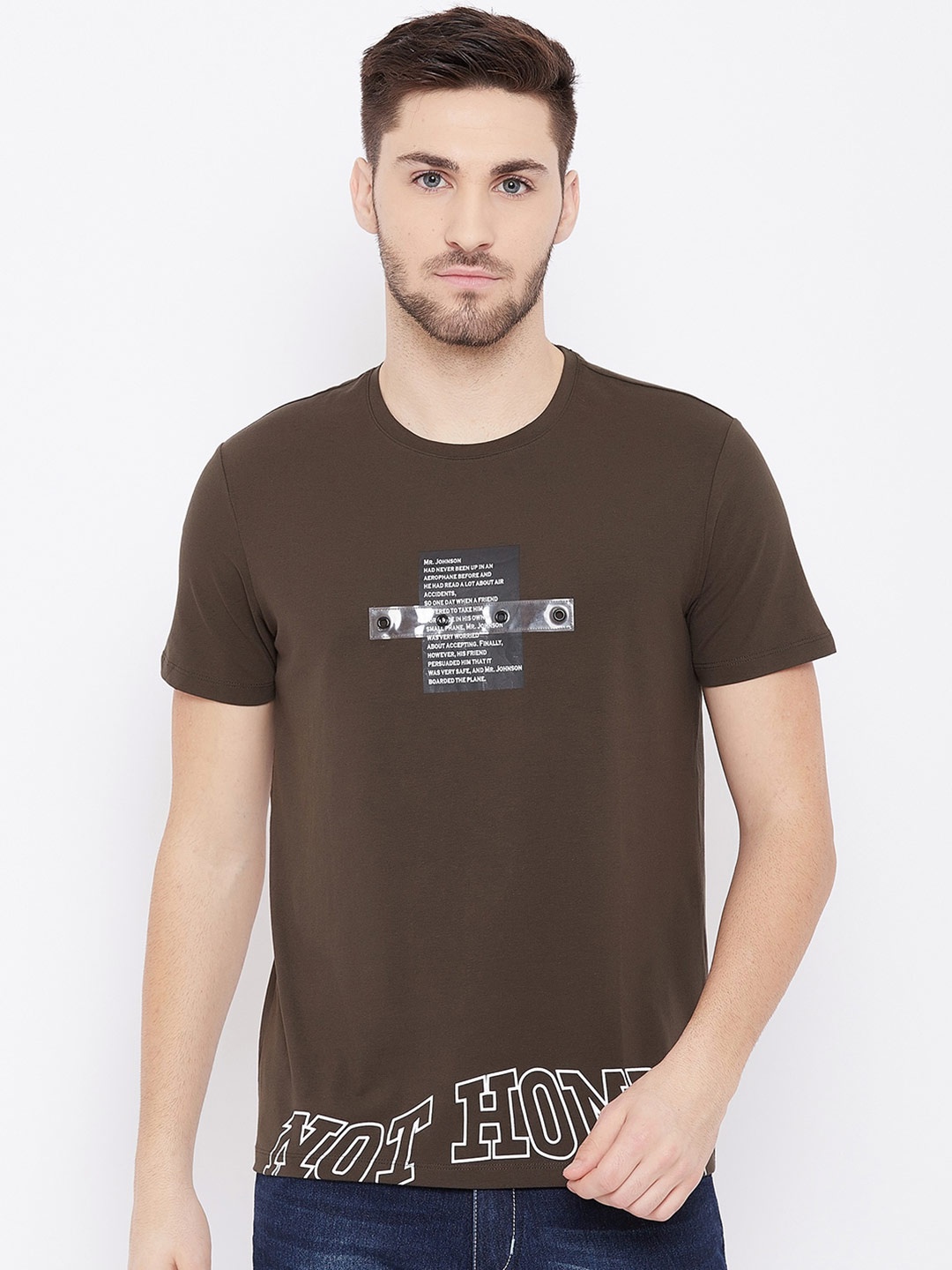 

Duke Men Brown & Black Typography Printed Slim Fit T-shirt