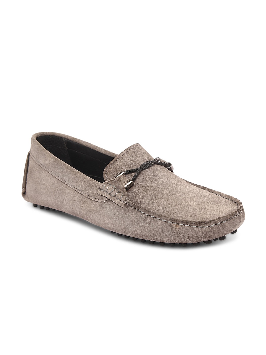 

MONKS & KNIGHTS Men Grey Textured Leather Loafers