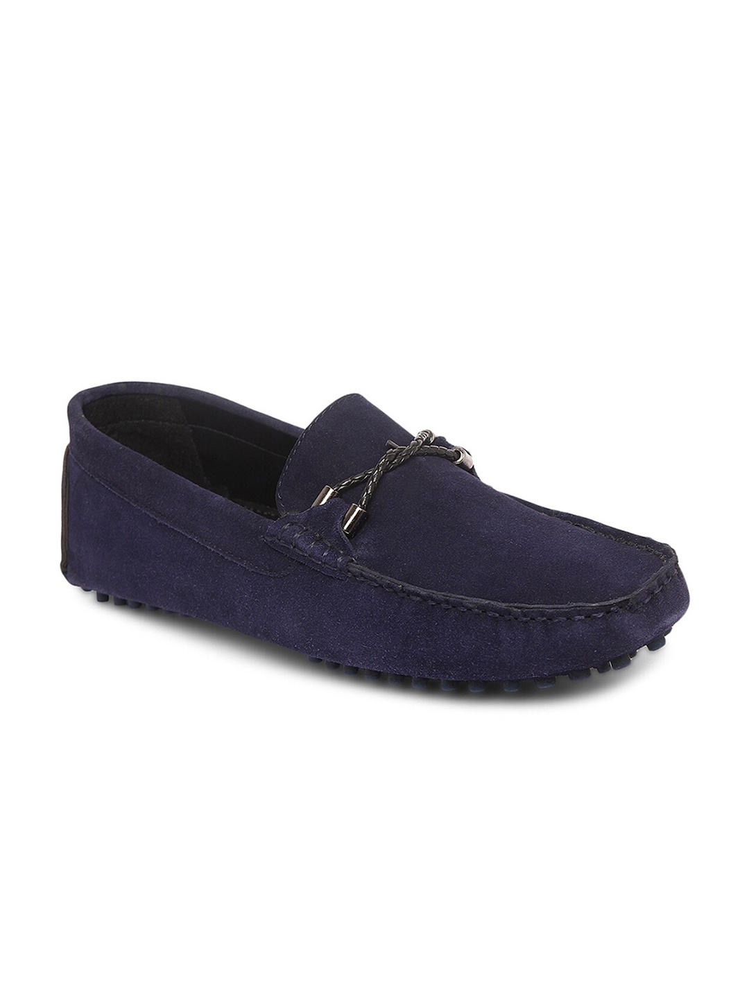 

MONKS & KNIGHTS Men Blue Woven Design Leather Loafers