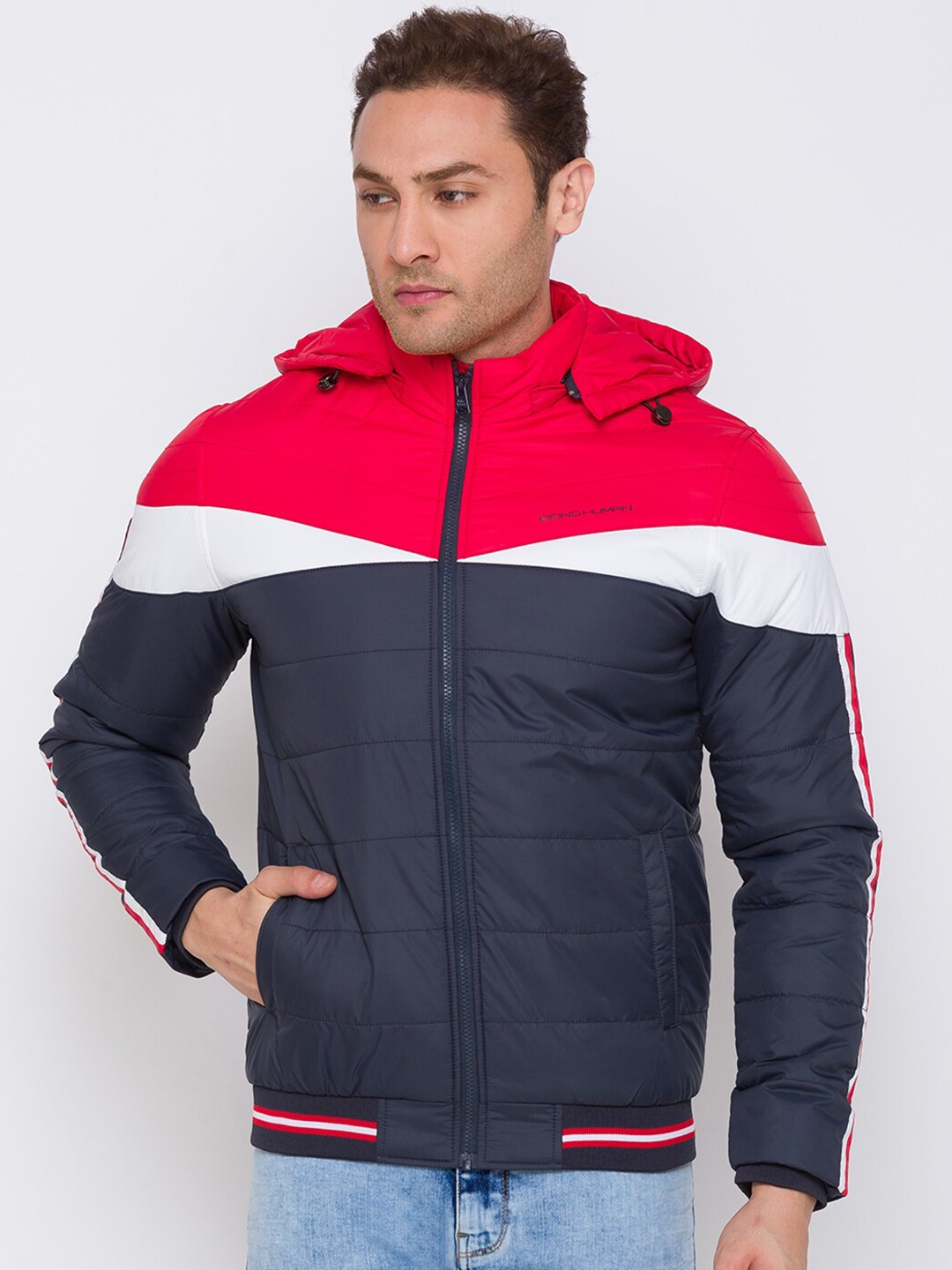 

Being Human Men Navy Blue& Red Colourblocked Lightweight Bomber Jacket