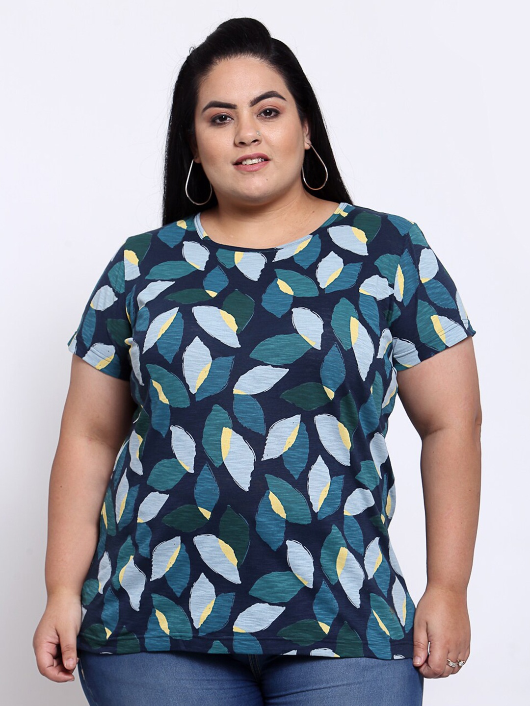 

plusS Women Navy Blue Printed T-shirt
