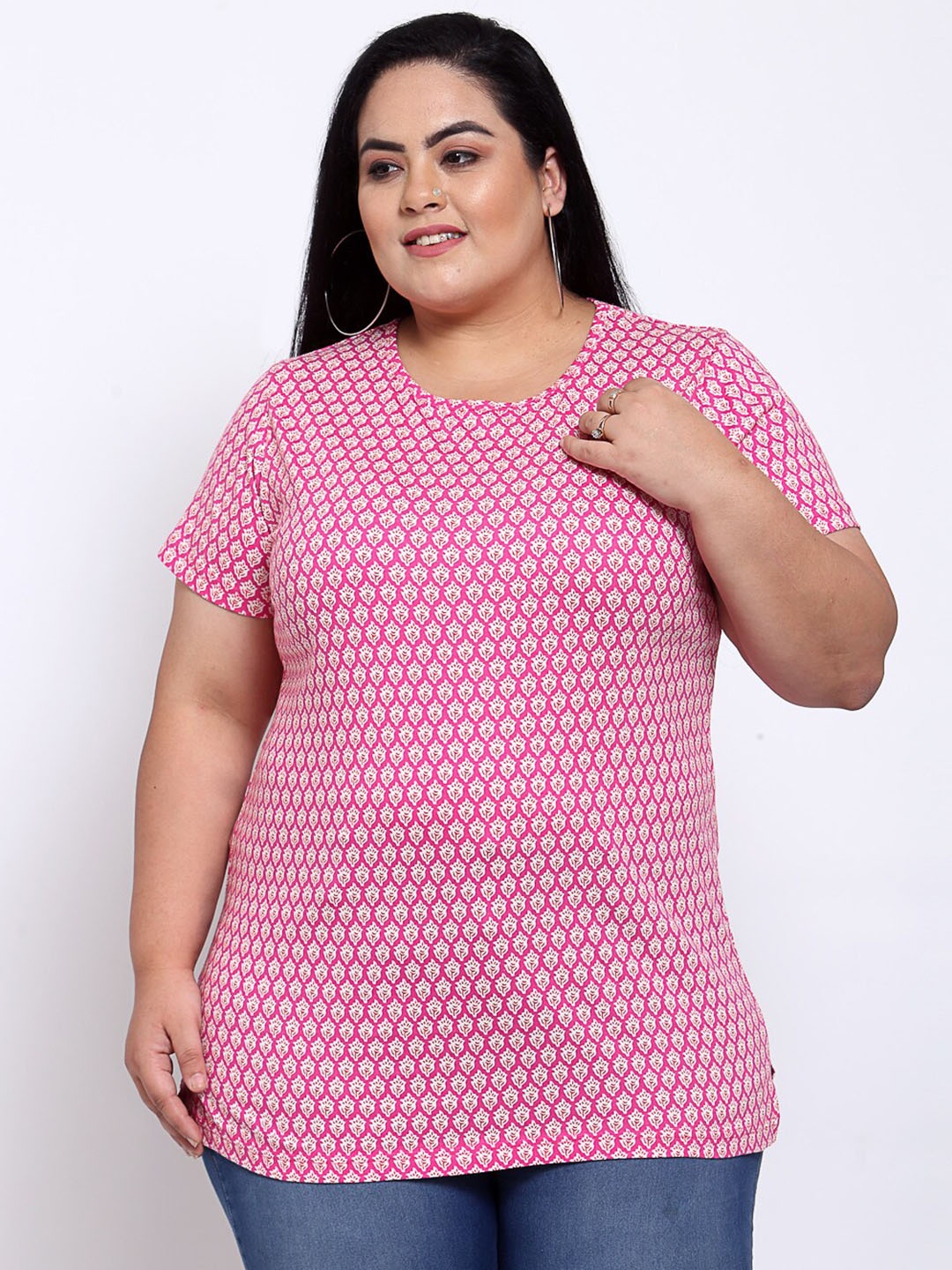 

plusS Women Pink Ethnic Printed T-shirt