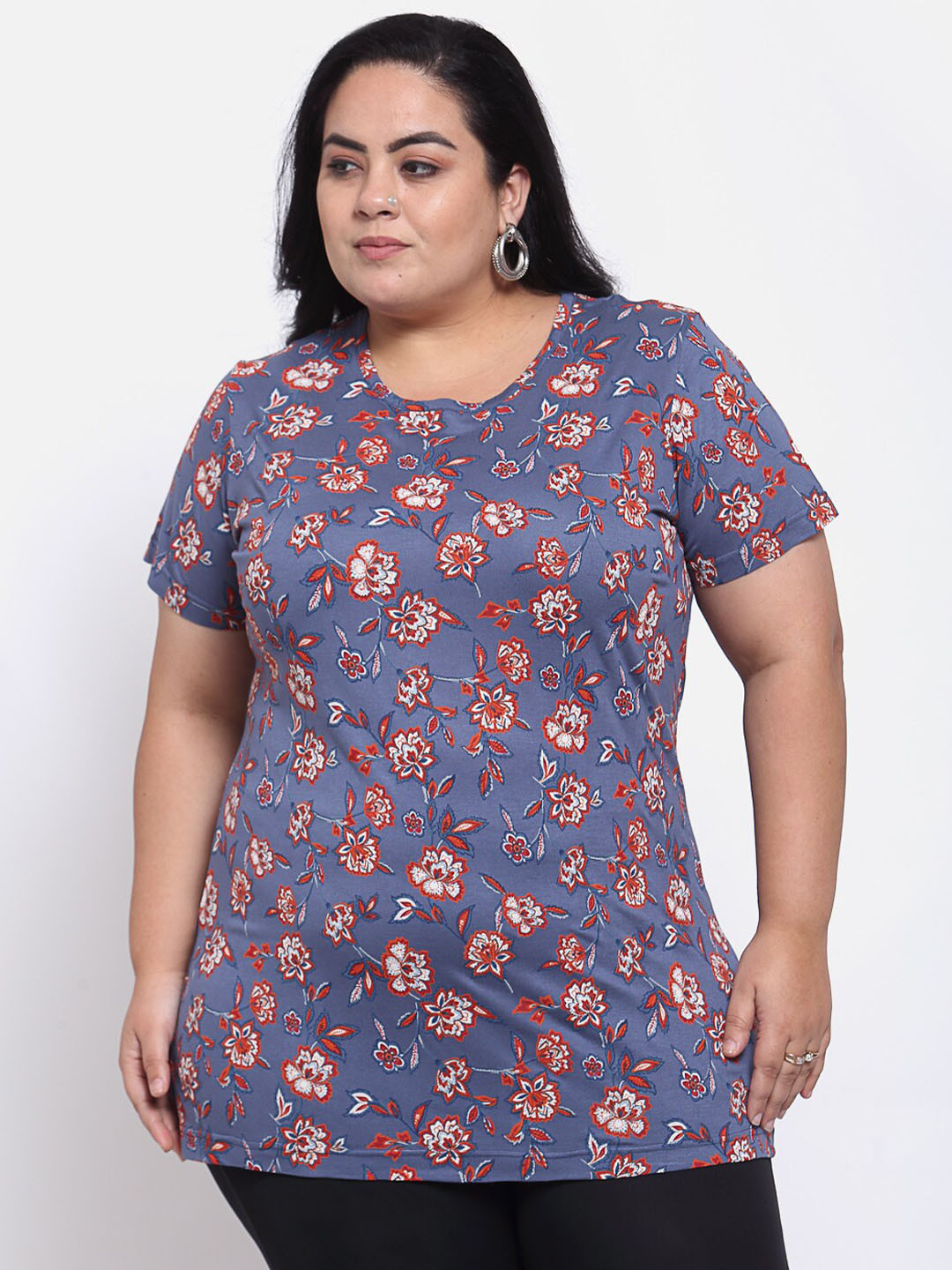

plusS Women Purple & Red Floral Printed T-shirt
