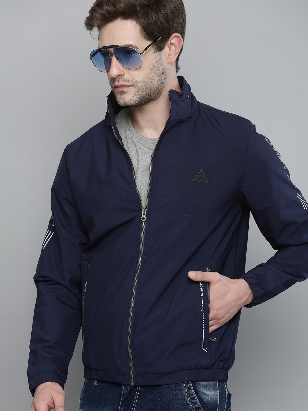 

Fort Collins Men Navy Blue Windcheater Tailored Jacket