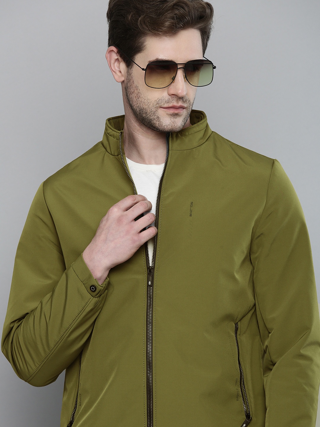 

Fort Collins Men Olive Green Mock Collar Tailored Jacket
