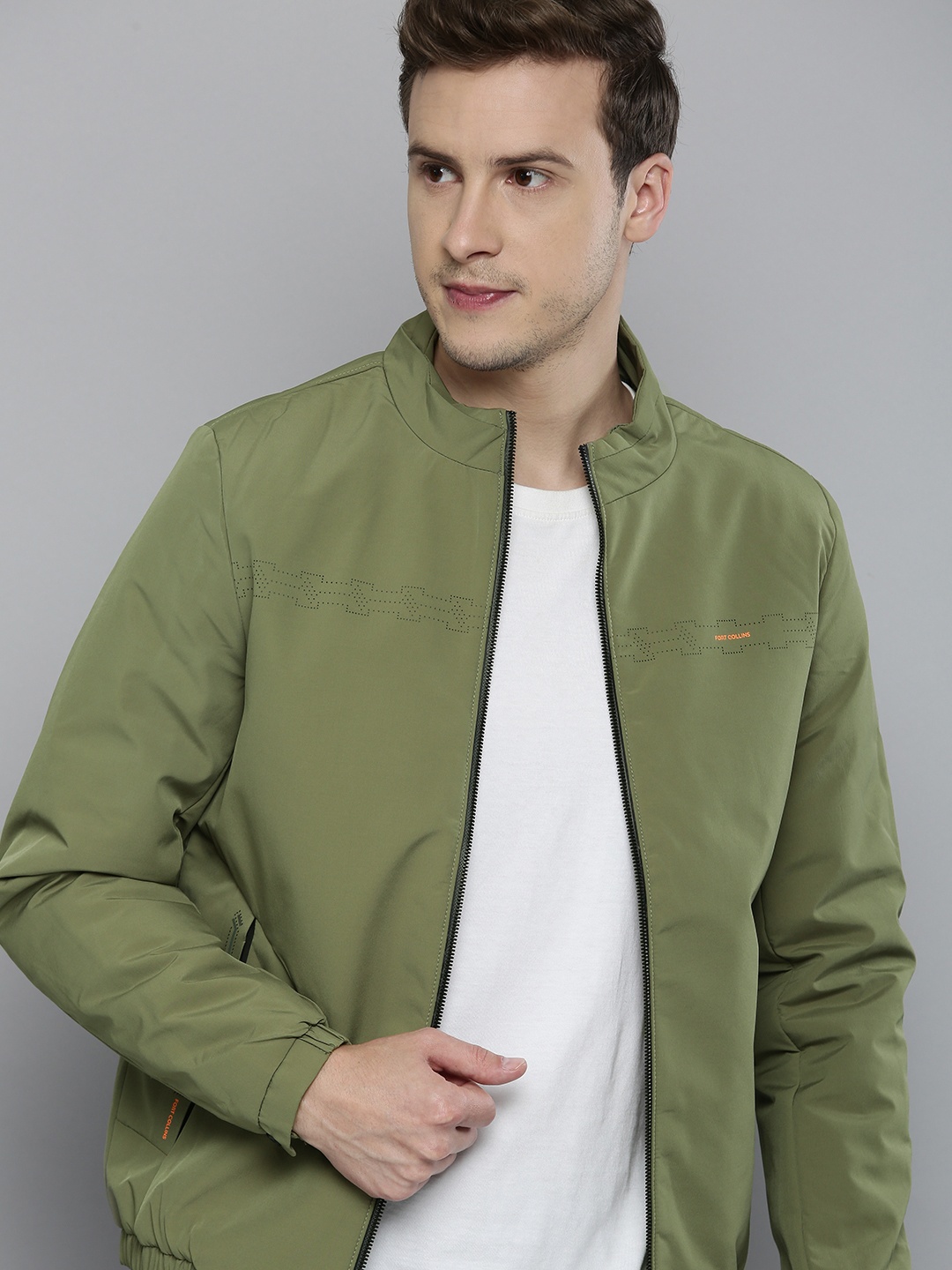 

Fort Collins Men Olive Green Mock Collar Tailored Jacket