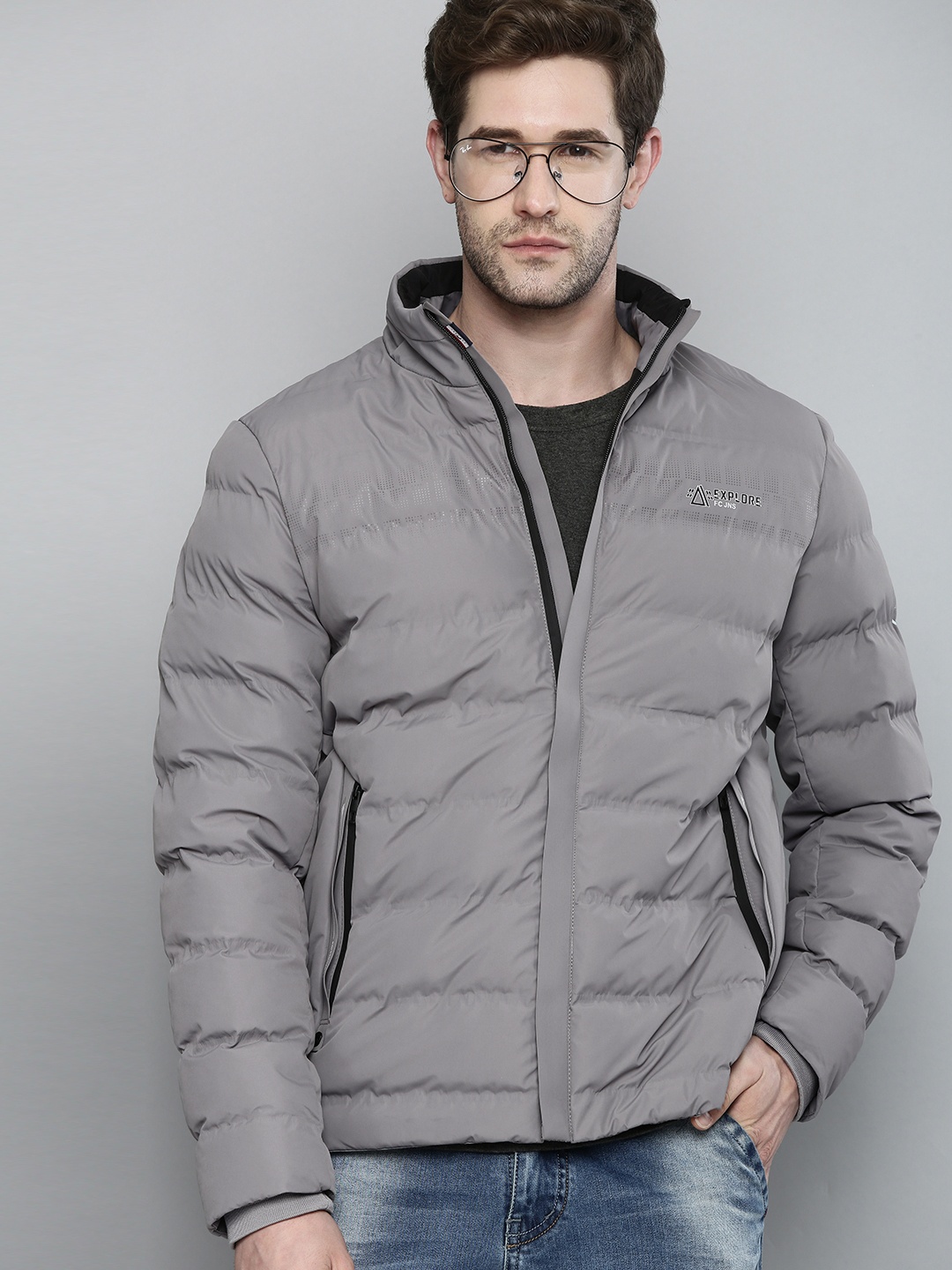 

Fort Collins Men Grey Mock Collar Mock Collar Puffer Jacket