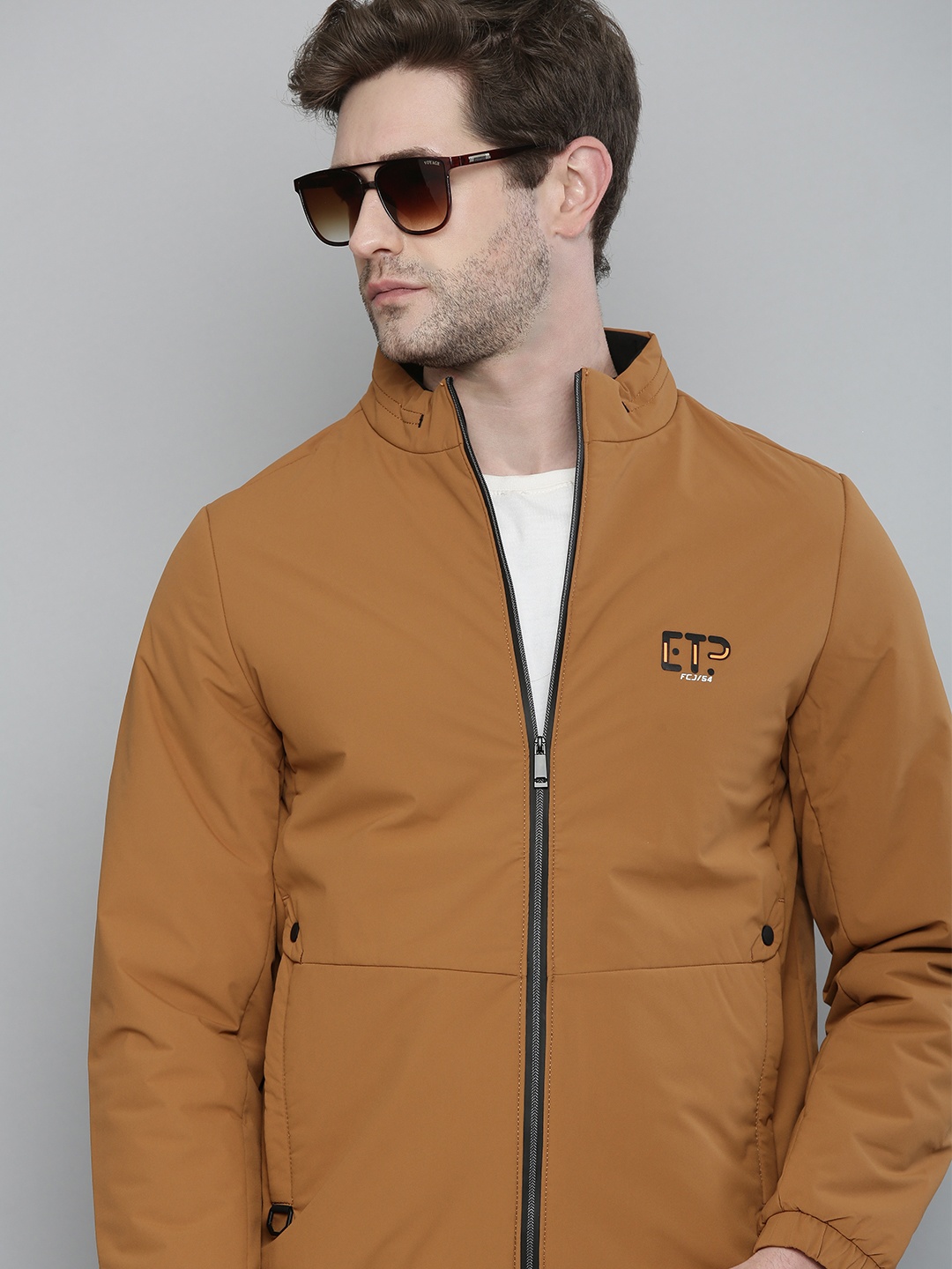 

Fort Collins Men Tan Brown Solid Lightweight Jacket