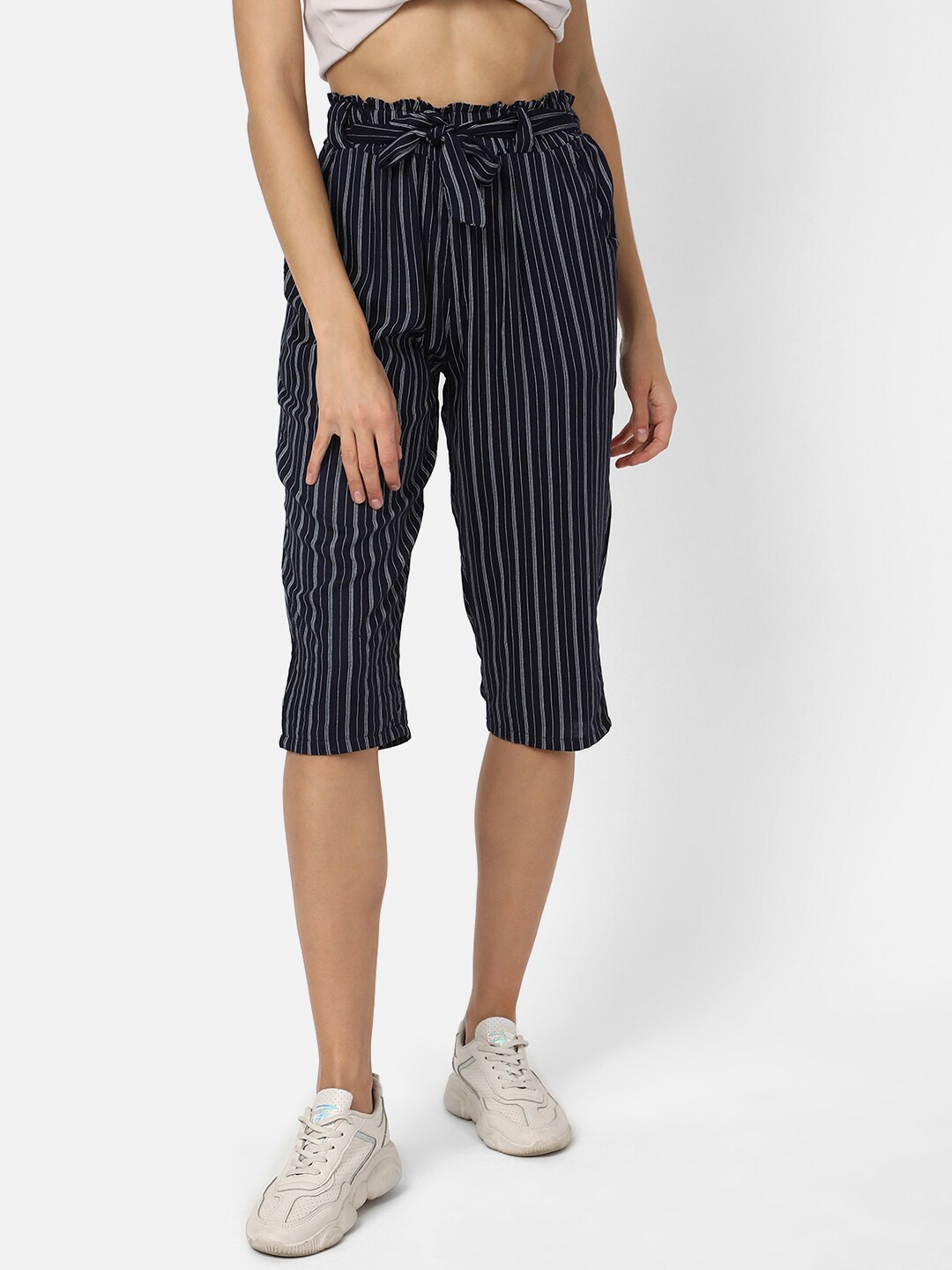 

V2 Value & Variety Women Blue & White Striped Regular Fit Capris