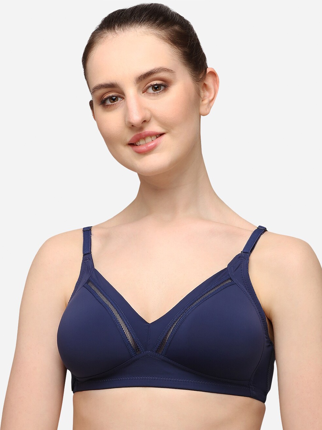 

Lenissa Navy Blue T-shirt Bra-Half Coverage Lightly Padded L-111