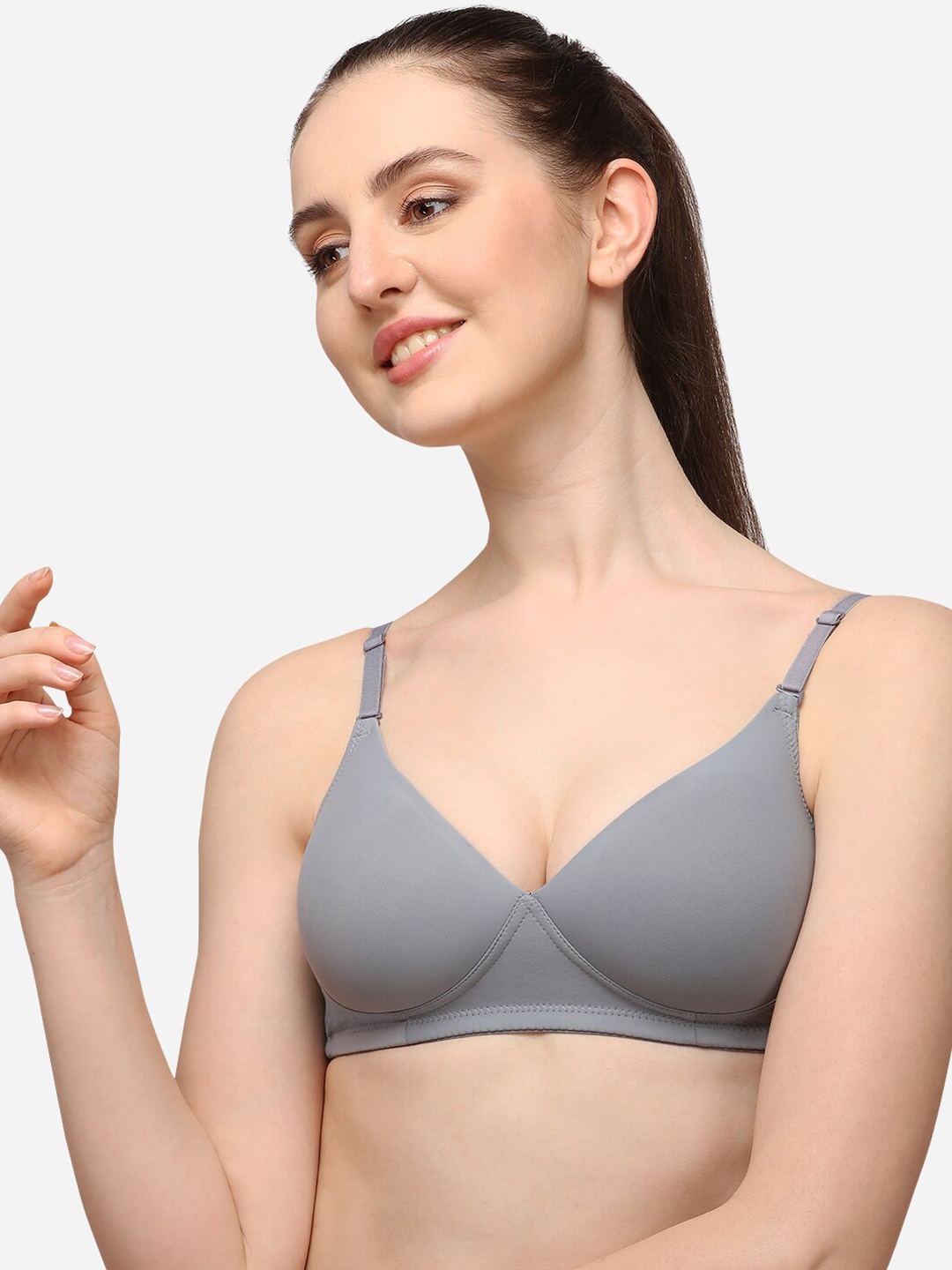 

Lenissa Grey T-shirt Bra-Half Coverage Lightly Padded L-101