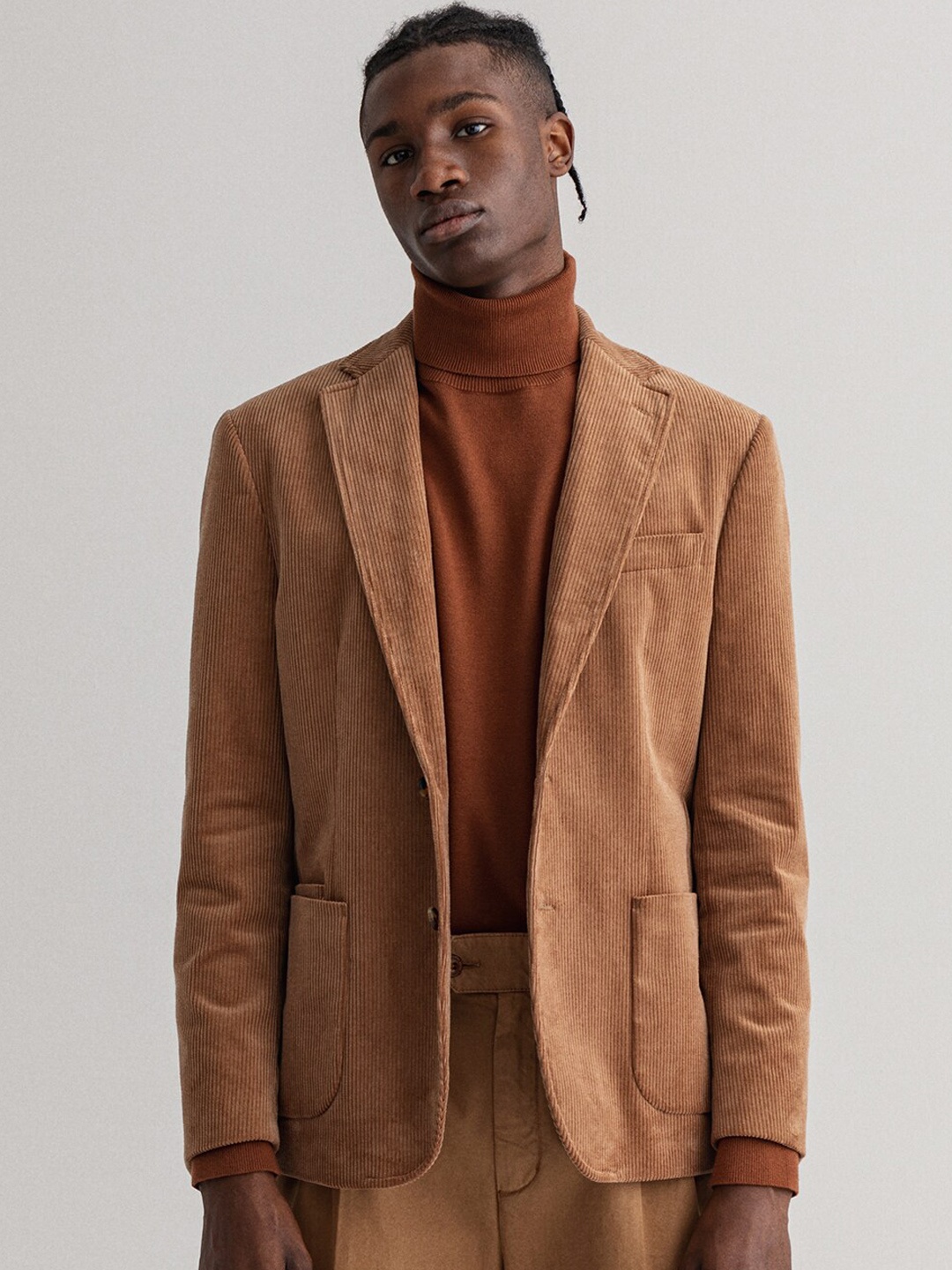 

GANT Men Brown Striped Slim-Fit Single-Breasted Blazer