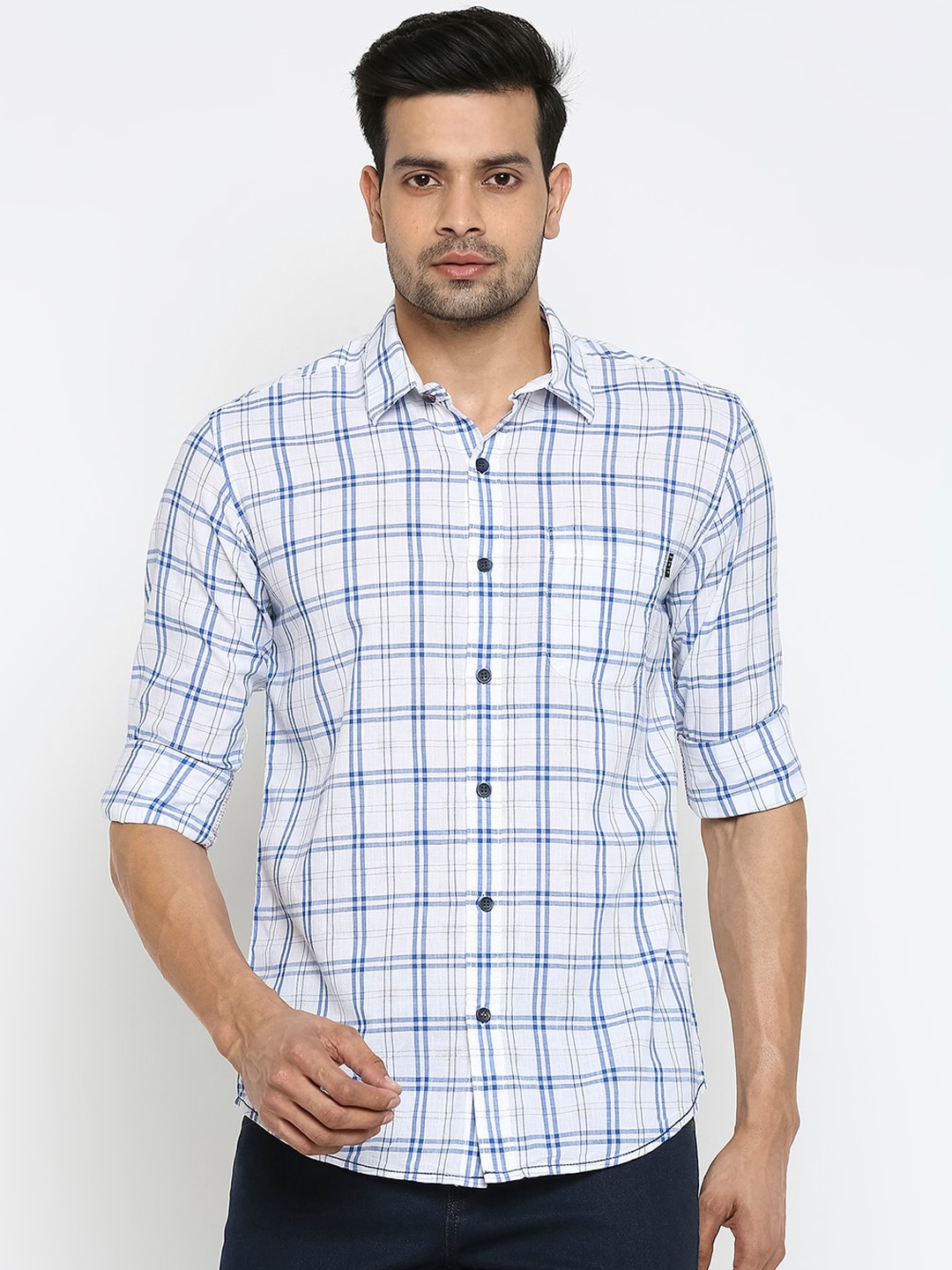 

Mufti Men White Slim Fit Checked Casual Shirt