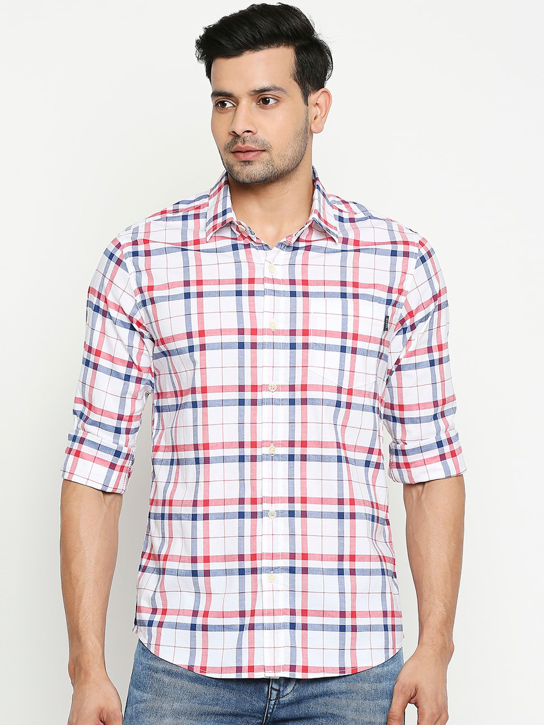 

Mufti Men White Slim Fit Checked Casual Shirt