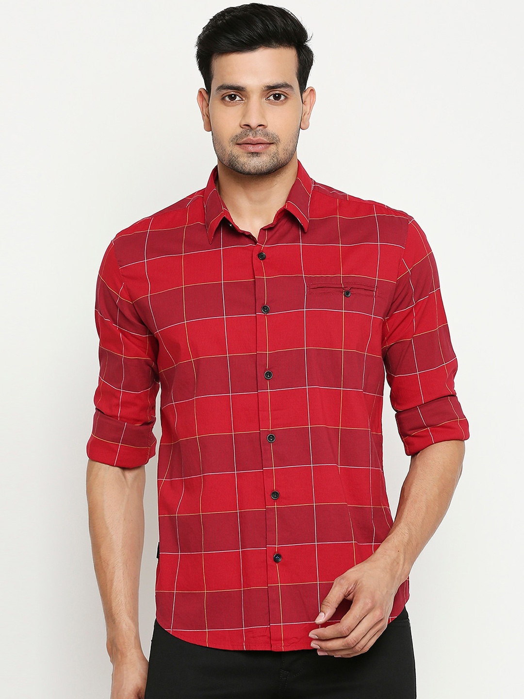 

Mufti Men Red Checked Slim Fit Casual Shirt